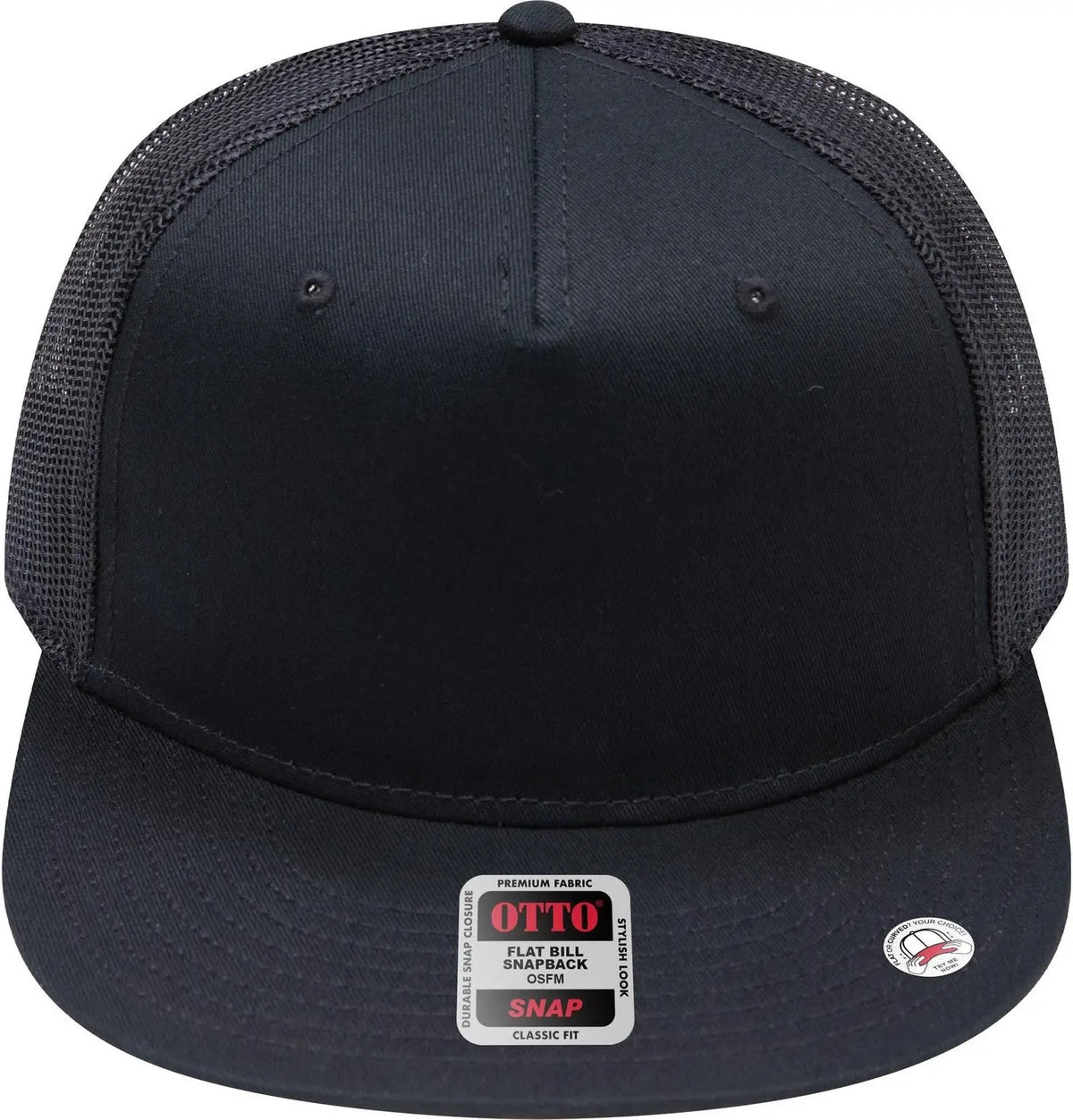 Otto 154-1124 ?Otto Snap’ 5 Panel Pro Style Mesh Back Trucker Snapback Cap - Black - 6 1/2’’ - 7 5/8’’