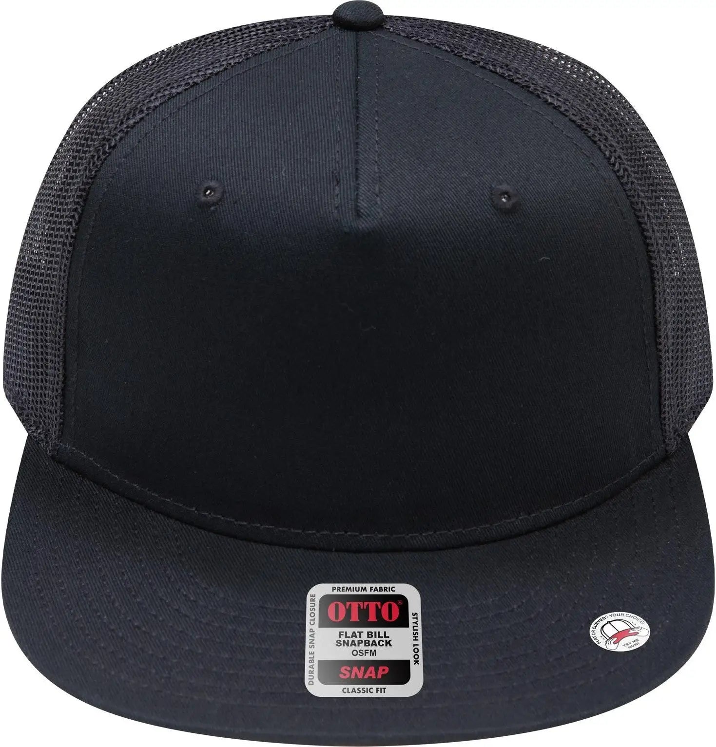 Otto 154-1124 ?Otto Snap’ 5 Panel Pro Style Mesh Back Trucker Snapback Cap - Black - 6 1/2’’ - 7 5/8’’