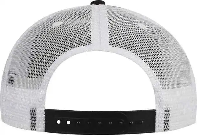 Otto 154-1124 Superior Cotton Twill Round Flat Visor 5 Panel Pro Style Mesh Back Trucker Snapback Hat - Black White