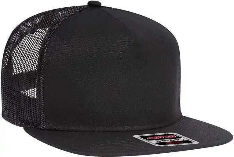 Otto 154 1124 Superior Cotton Twill Round Flat Visor 5 Panel Pro Style Mesh Back Trucker Snapback Hat Black / one Size