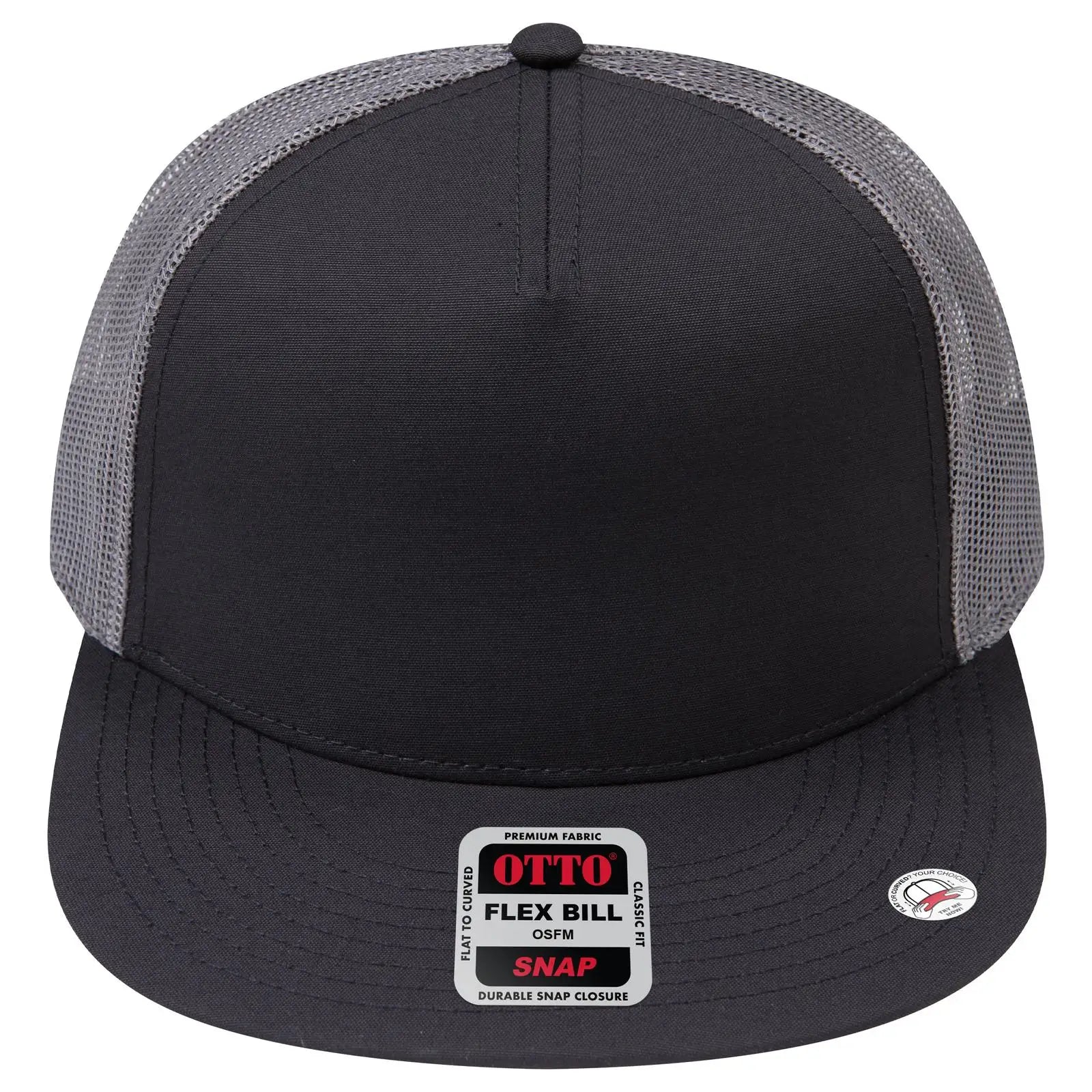 Otto 154-1174 ?Otto Snap’ 5 Panel Pro Style Mesh Back Trucker Snapback Cap - Blk/blk/ch.gry - 7 3/8’’ - 5/8’’