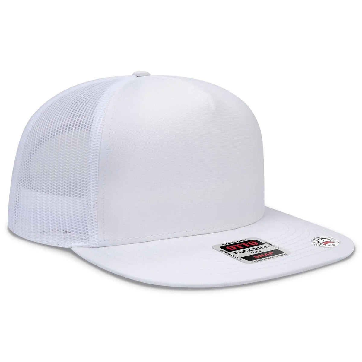 Otto 154-1174 ?Otto Snap’ 5 Panel Pro Style Mesh Back Trucker Snapback Cap - White - 7 3/8’’ - 5/8’’