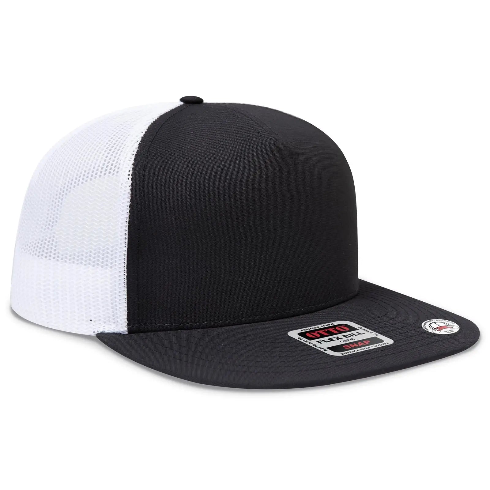 Otto 154-1174 ?Otto Snap’ 5 Panel Pro Style Mesh Back Trucker Snapback Cap - Blk/blk/wht - 7 3/8’’ - 5/8’’