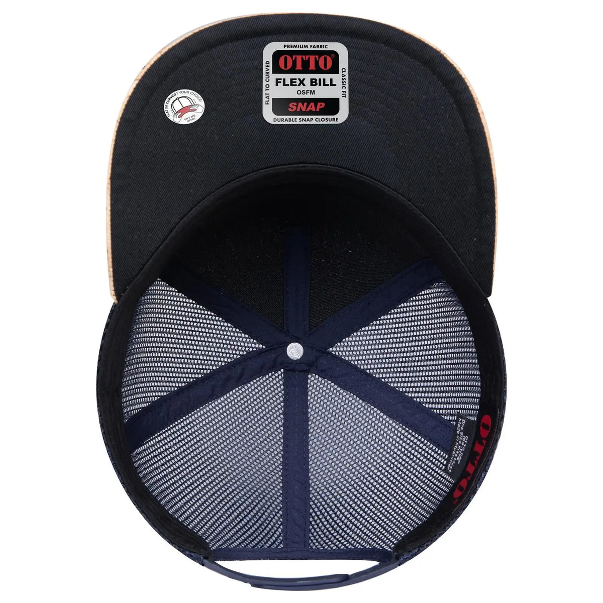 Otto 154-1174 ?Otto Snap’ 5 Panel Pro Style Mesh Back Trucker Snapback Cap - Cork/nvy - 7 3/8’’ - 5/8’’