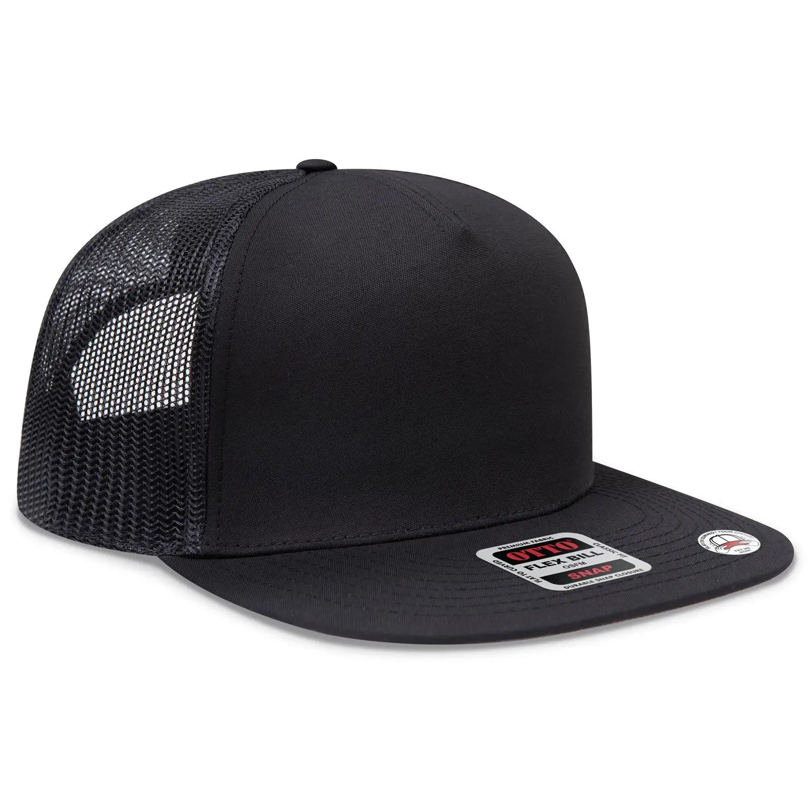 Otto 154-1174 ?Otto Snap’ 5 Panel Pro Style Mesh Back Trucker Snapback Cap - Black - 7 3/8’’ - 5/8’’