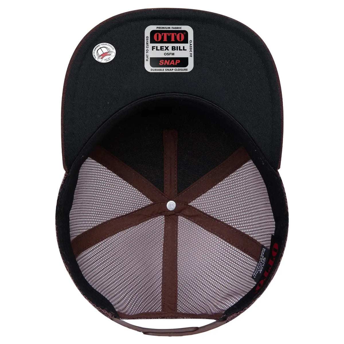 Otto 154-1174 ?Otto Snap’ 5 Panel Pro Style Mesh Back Trucker Snapback Cap - Brn/crk/brn - 7 3/8’’ - 5/8’’