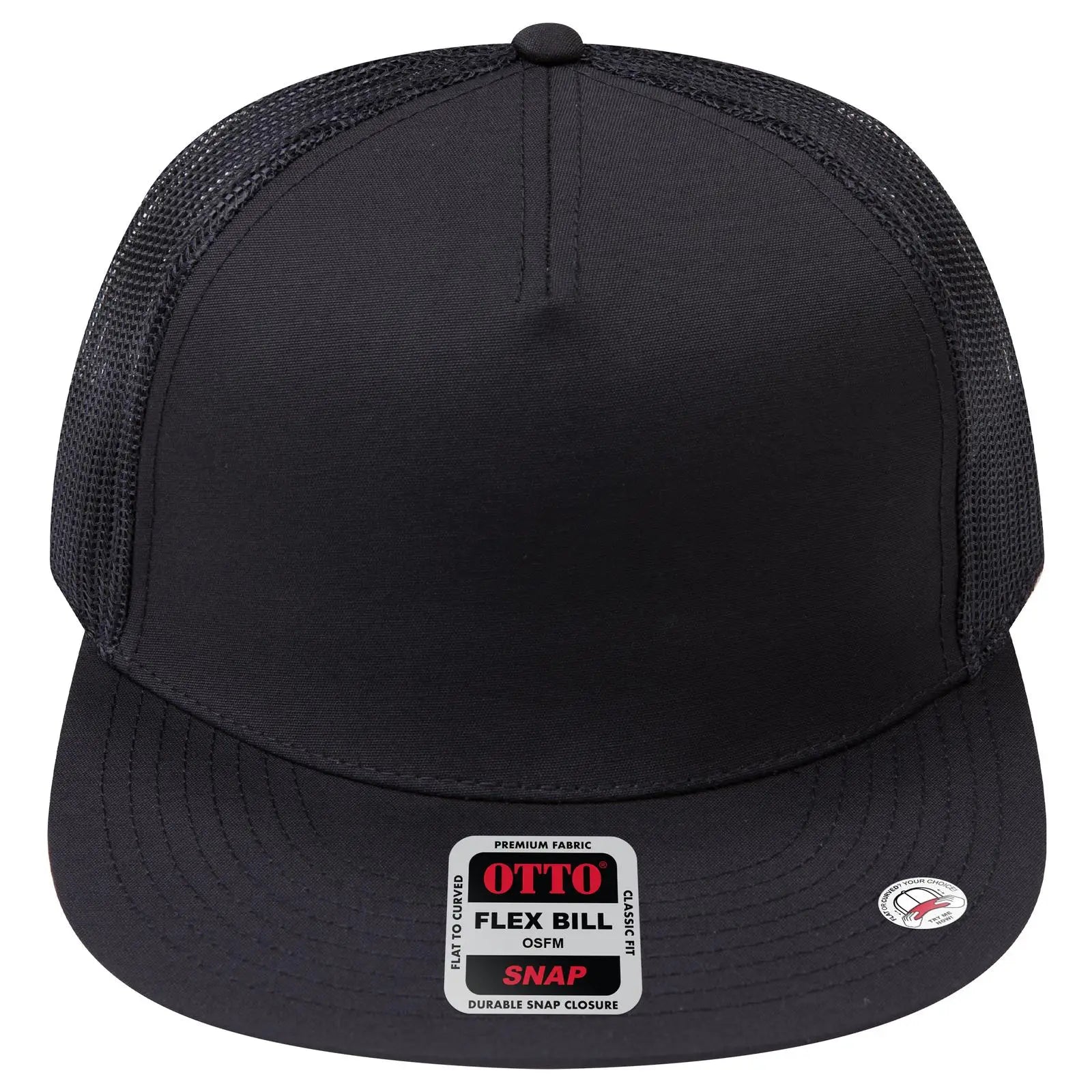 Otto 154-1174 ?Otto Snap’ 5 Panel Pro Style Mesh Back Trucker Snapback Cap - Black - 7 3/8’’ - 5/8’’
