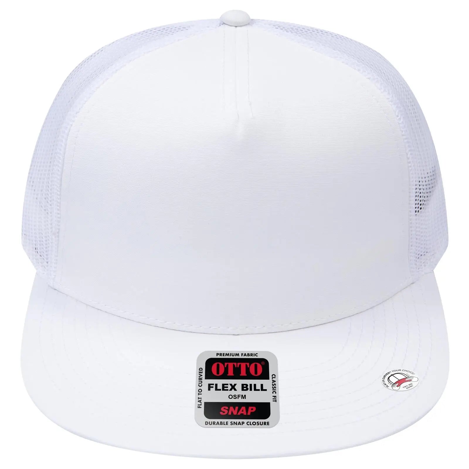 Otto 154-1174 ?Otto Snap’ 5 Panel Pro Style Mesh Back Trucker Snapback Cap - White - 7 3/8’’ - 5/8’’