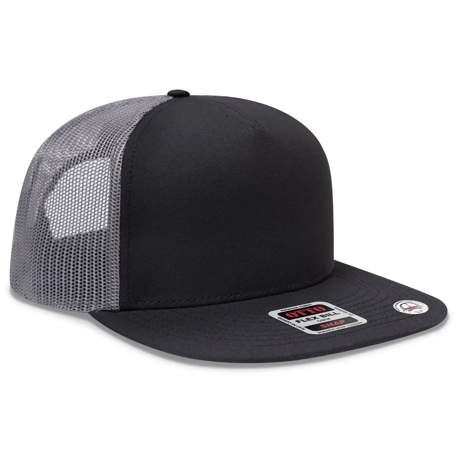 Otto 154-1174 ?Otto Snap’ 5 Panel Pro Style Mesh Back Trucker Snapback Cap - Blk/blk/ch.gry - 7 3/8’’ - 5/8’’