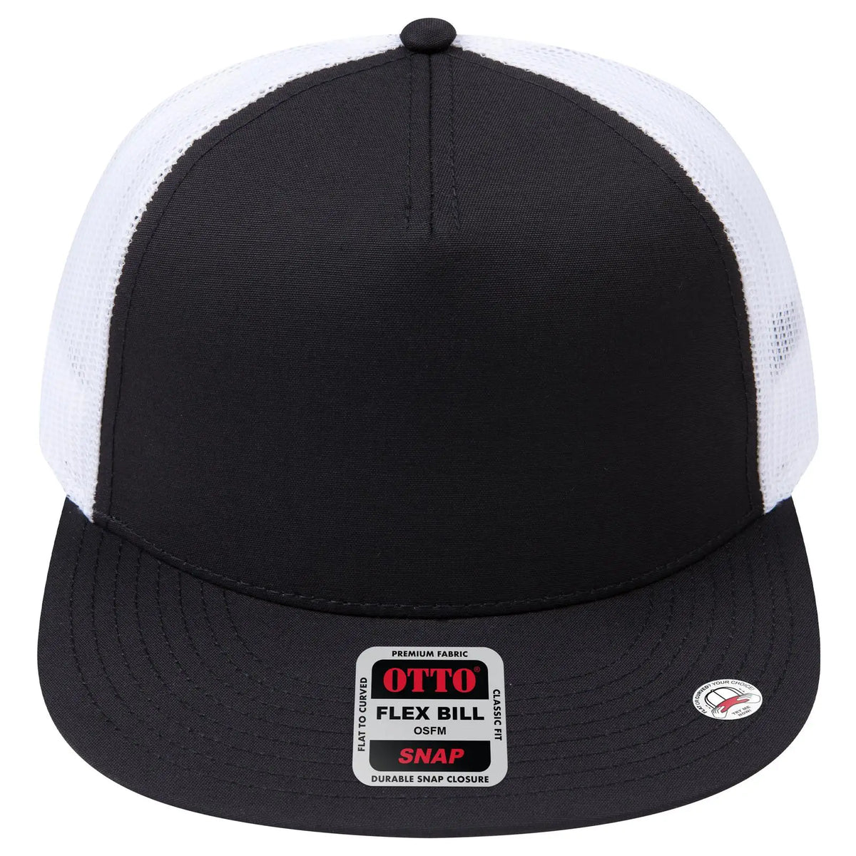 Otto 154-1174 ?Otto Snap’ 5 Panel Pro Style Mesh Back Trucker Snapback Cap - Blk/blk/wht - 7 3/8’’ - 5/8’’