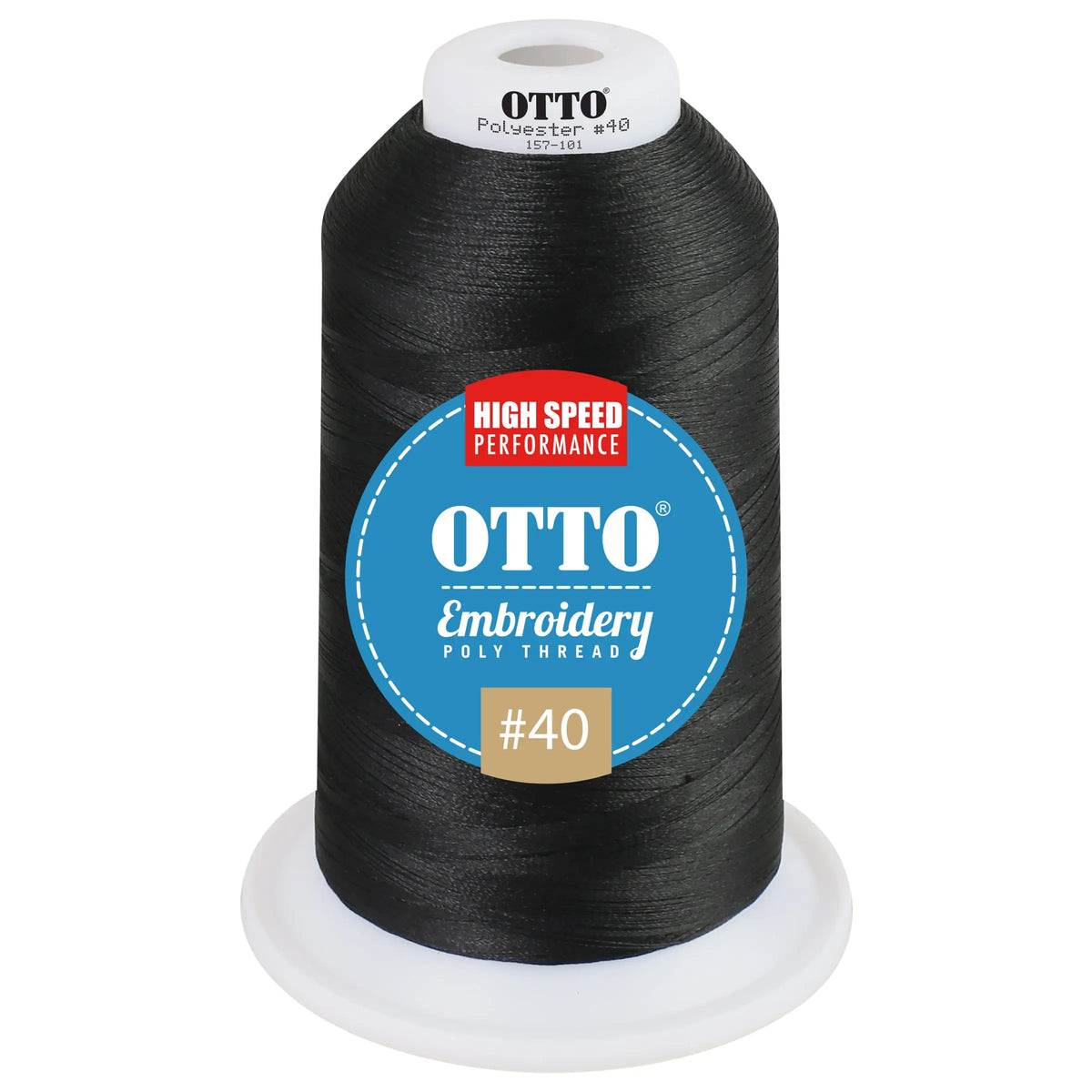 Otto 157-101 Embroidery Poly Thread #40 5,500 Yd. King Cone - Black - 7 3/8’’ - 5/8’’