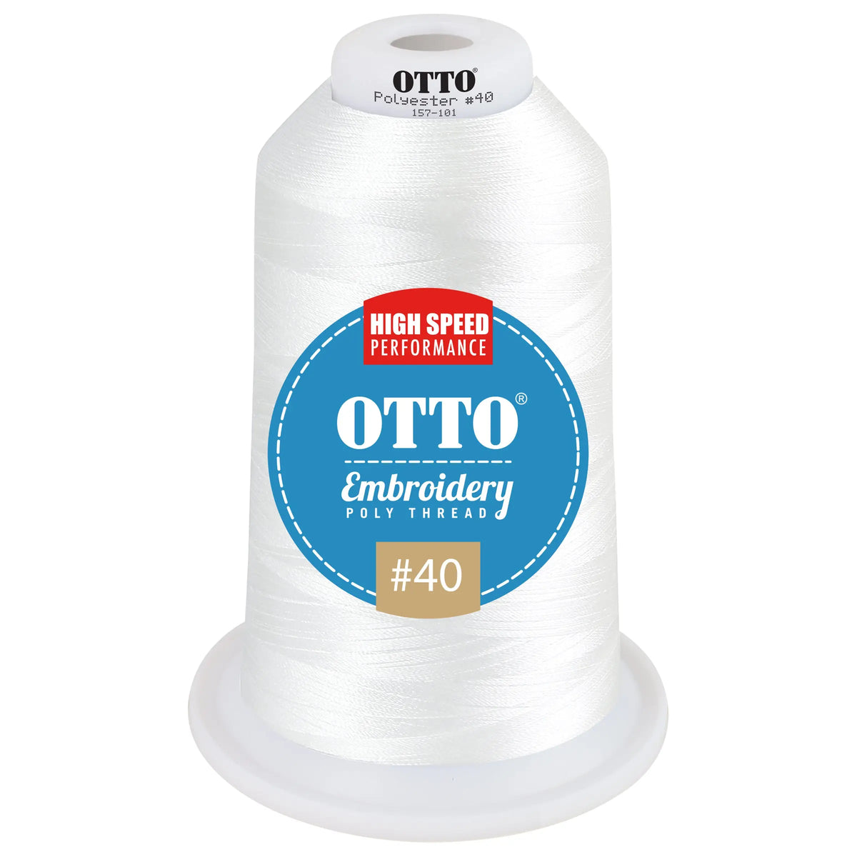 Otto 157-101 Embroidery Poly Thread #40 5,500 Yd. King Cone - White - 7 3/8’’ - 5/8’’