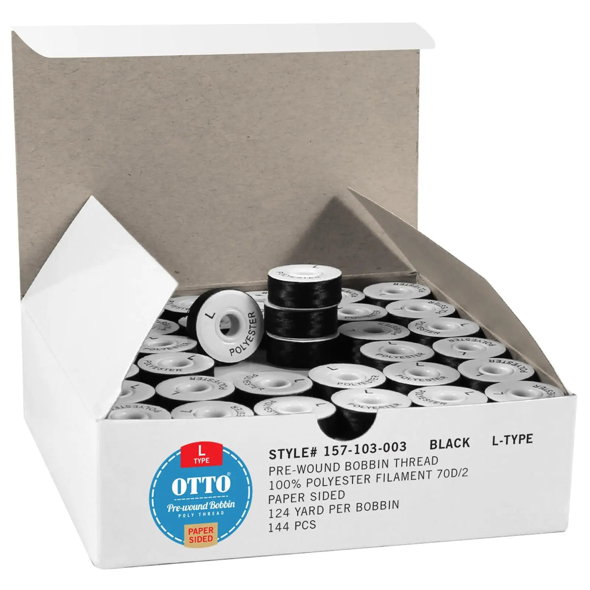 Otto 157-103 Embroidery Pre-wound Bobbin Thread - Black - 7 3/8’’ - 5/8’’