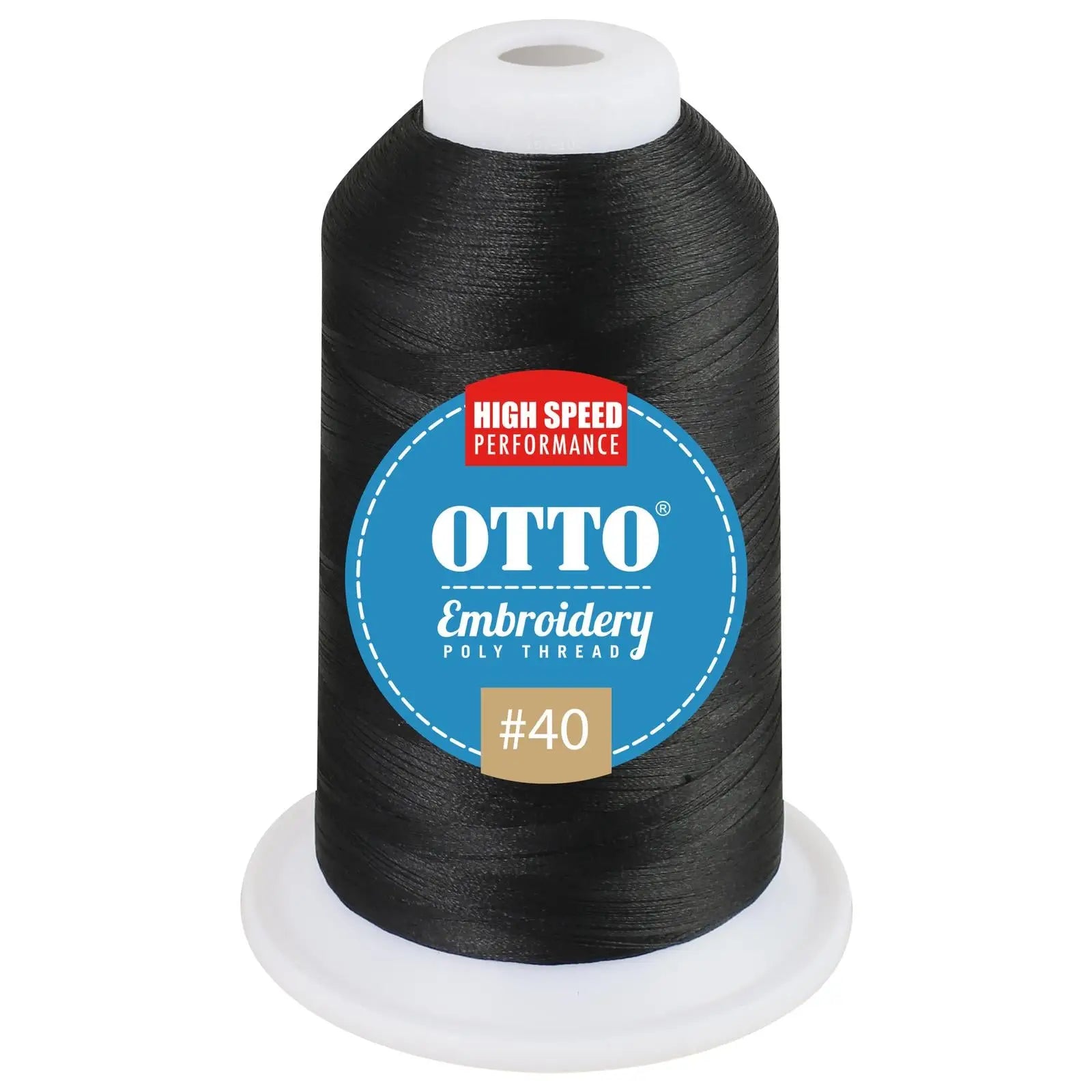Otto 157-108 Embroidery Poly Thread #40 1,100 Yd. Cone - Black - 7 3/8’’ - 5/8’’