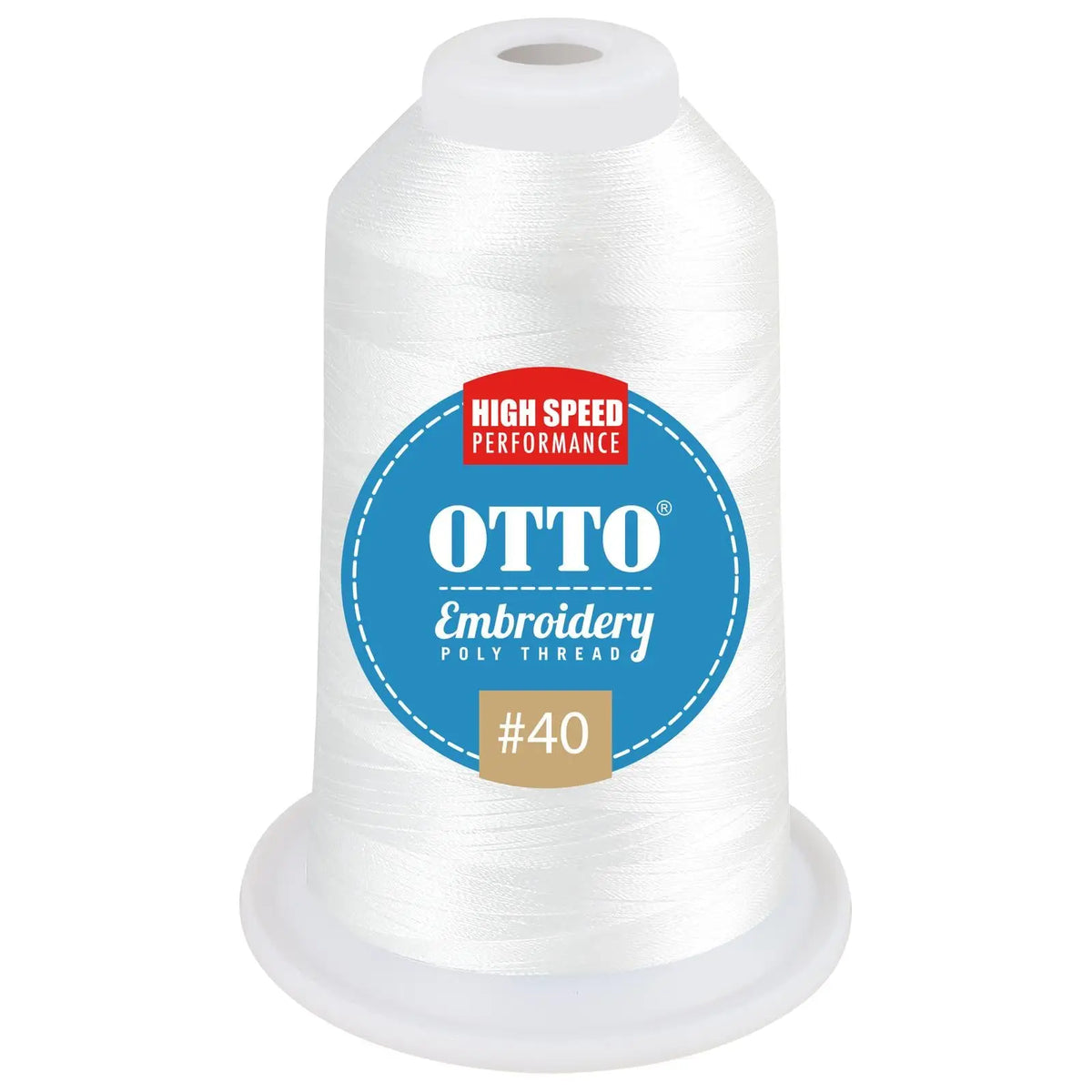 Otto 157-108 Embroidery Poly Thread #40 1,100 Yd. Cone - White - 7 3/8’’ - 5/8’’