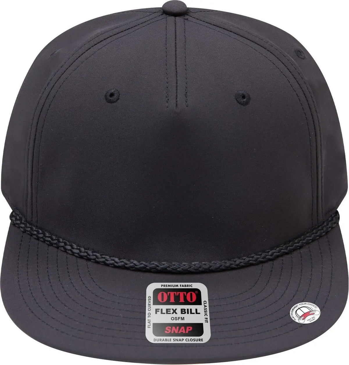 Otto 158-1176 ?Otto Snap’ 5 Panel Pro Style Snapback Cap - Black - 6 1/2’’ - 7 5/8’’