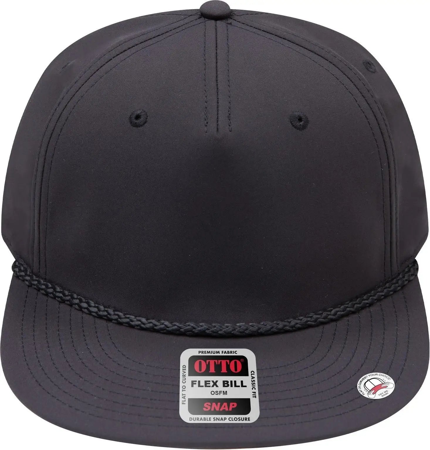 Otto 158-1176 ?Otto Snap’ 5 Panel Pro Style Snapback Cap - Black - 6 1/2’’ - 7 5/8’’