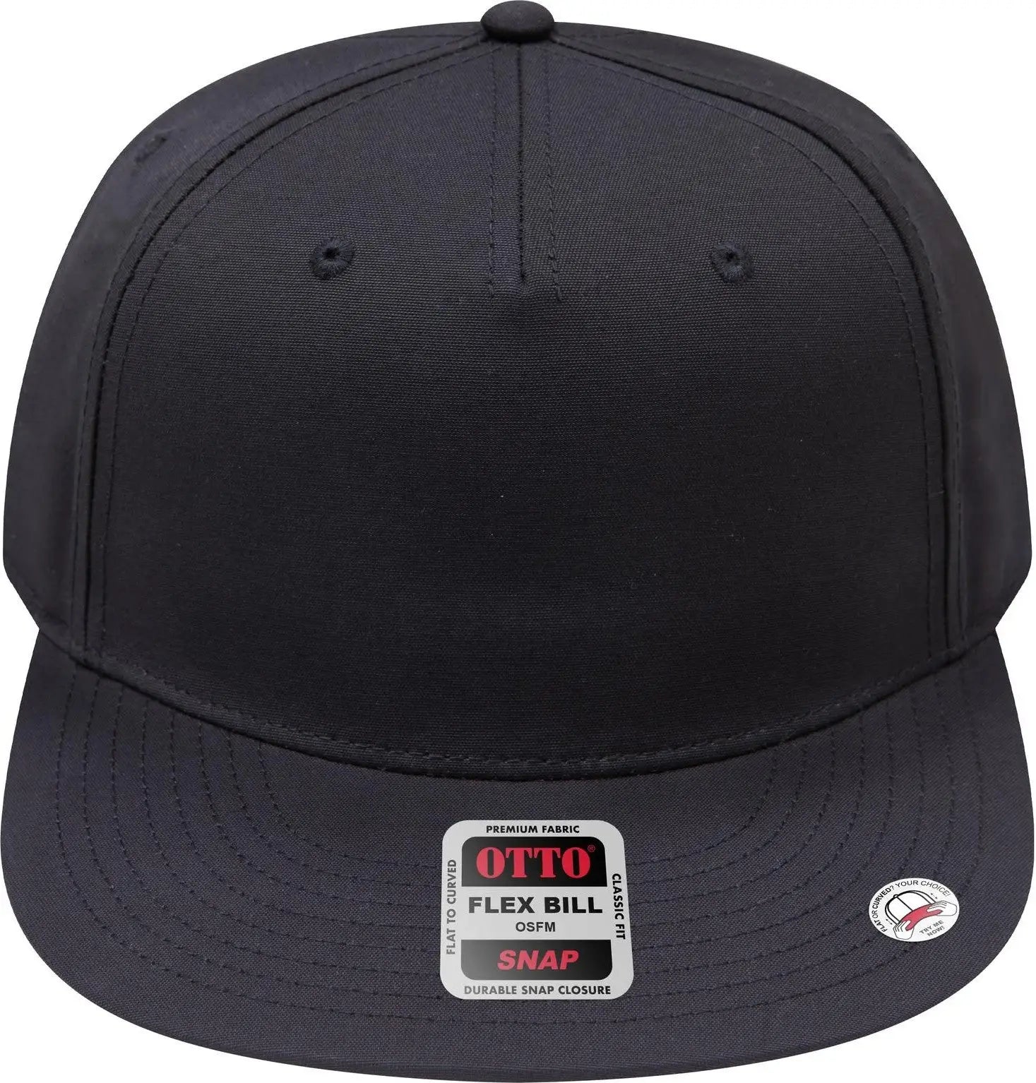 Otto 158-1176 ?Otto Snap’ 5 Panel Pro Style Snapback Cap - Black - 6 1/2’’ - 7 5/8’’