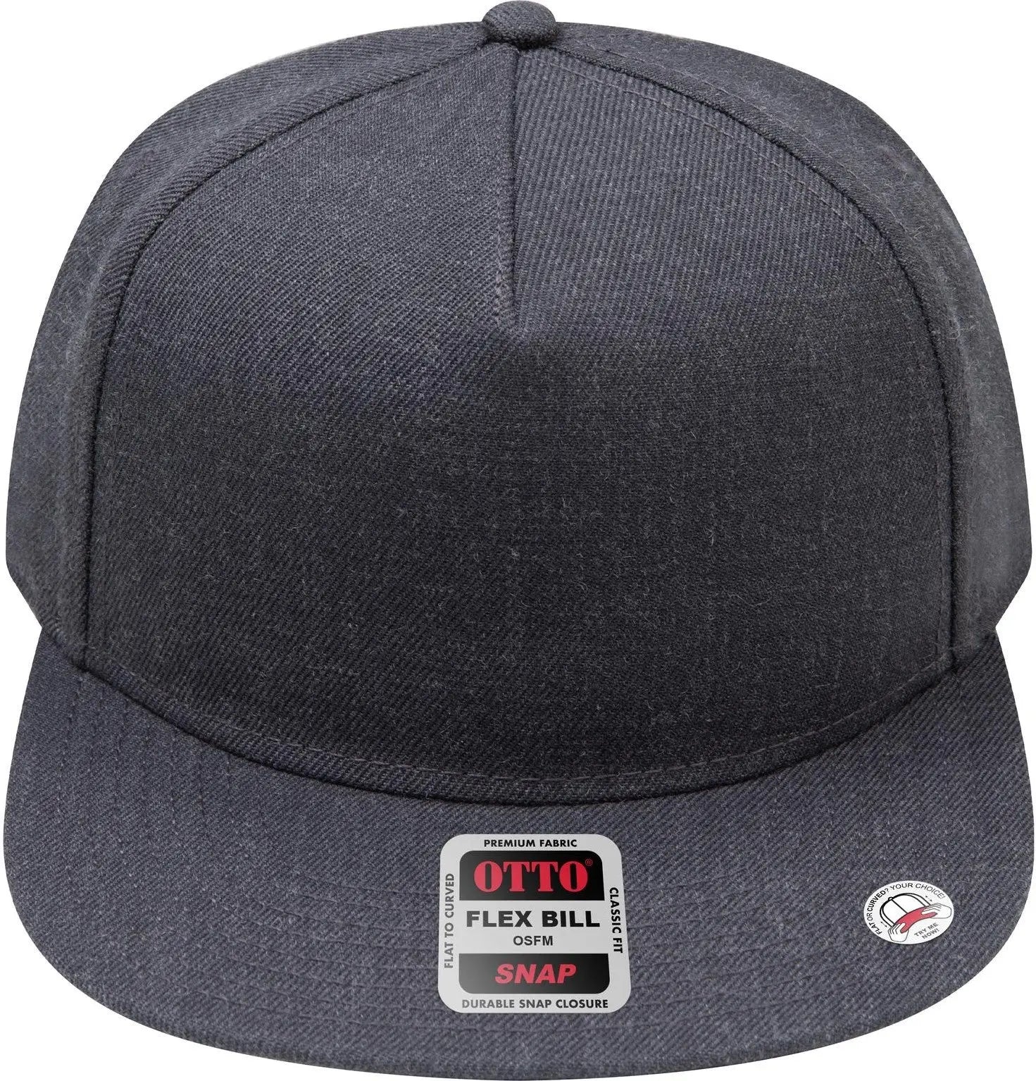 Otto 158-1176 ?Otto Snap’ 5 Panel Pro Style Snapback Cap - Heath. Black - 6 1/2’’ - 7 5/8’’