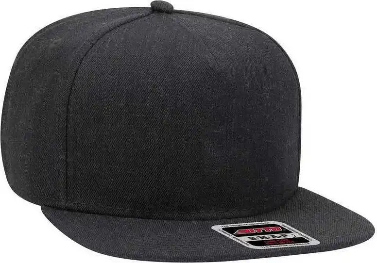 Otto 158-1176 Wool Blend Twill Square Flat Visor 5 Panel Pro Style Snapback Hat - Heather Black - one Size Fits Most