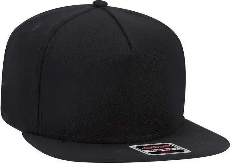 Otto 158-1176 Wool Blend Twill Square Flat Visor 5 Panel Pro Style Snapback Hat - Black - one Size Fits Most