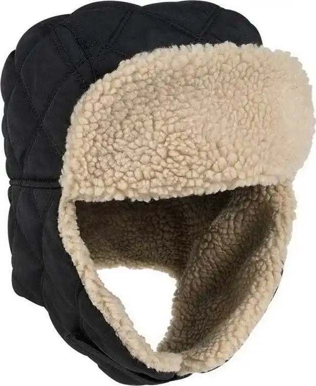 Otto 163-1183 Quilted Polyester Shell W/ Shearling Lining Three Panel Trapper Hat - Black - m