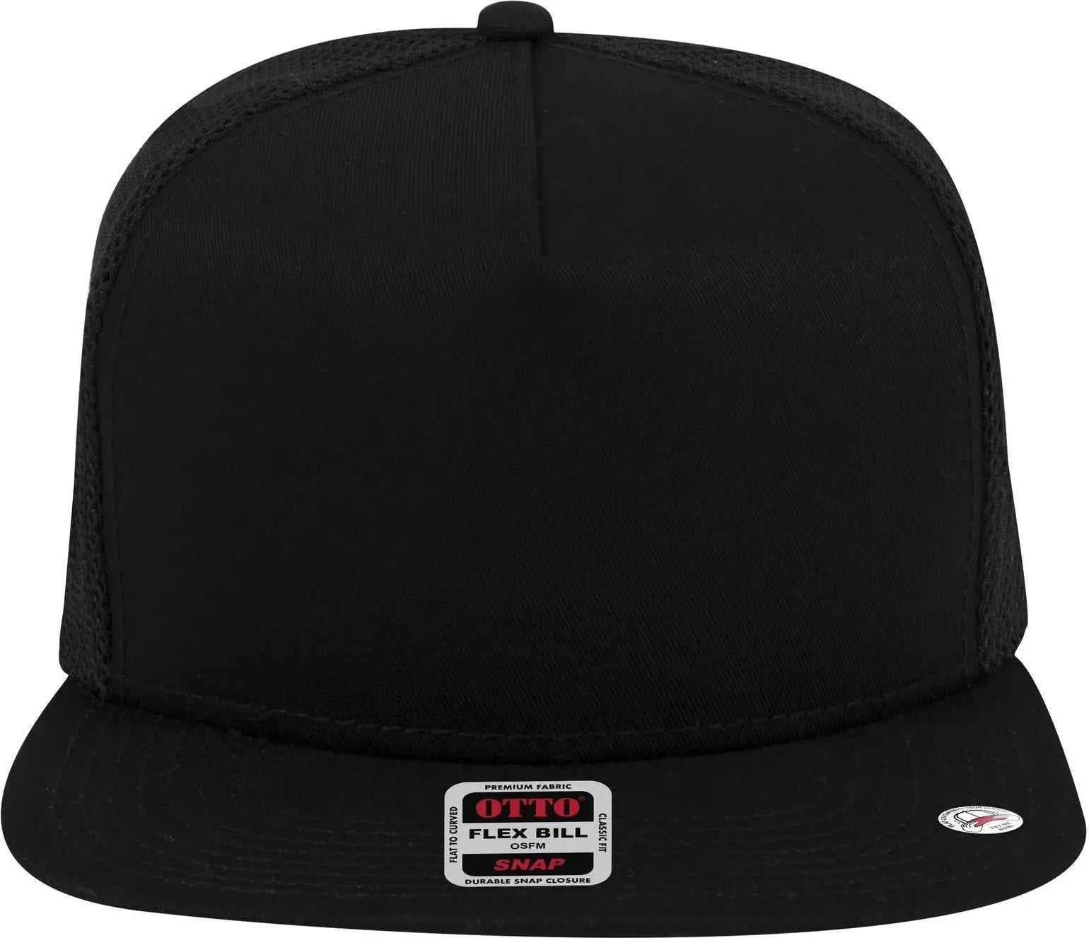 Otto 164-1209 ?Otto Snap’ 5 Panel Pro Style Mesh Back Trucker Snapback Cap - Black - 6 1/2’’ - 7 5/8’’