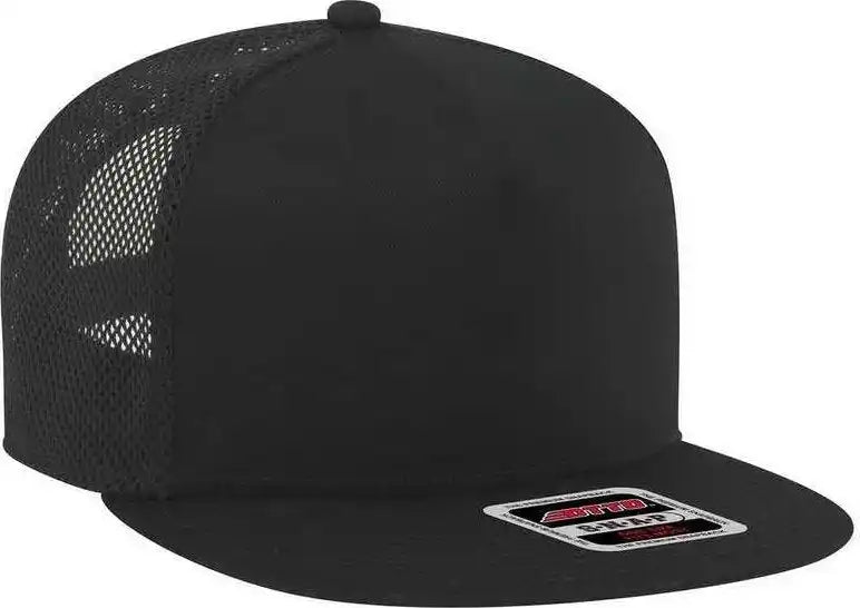 Otto 164 1209 Superior Cotton Twill Square Flat Visor W/ Polyester Mesh Back 5 Panel Pro Style Snapback Hat Black