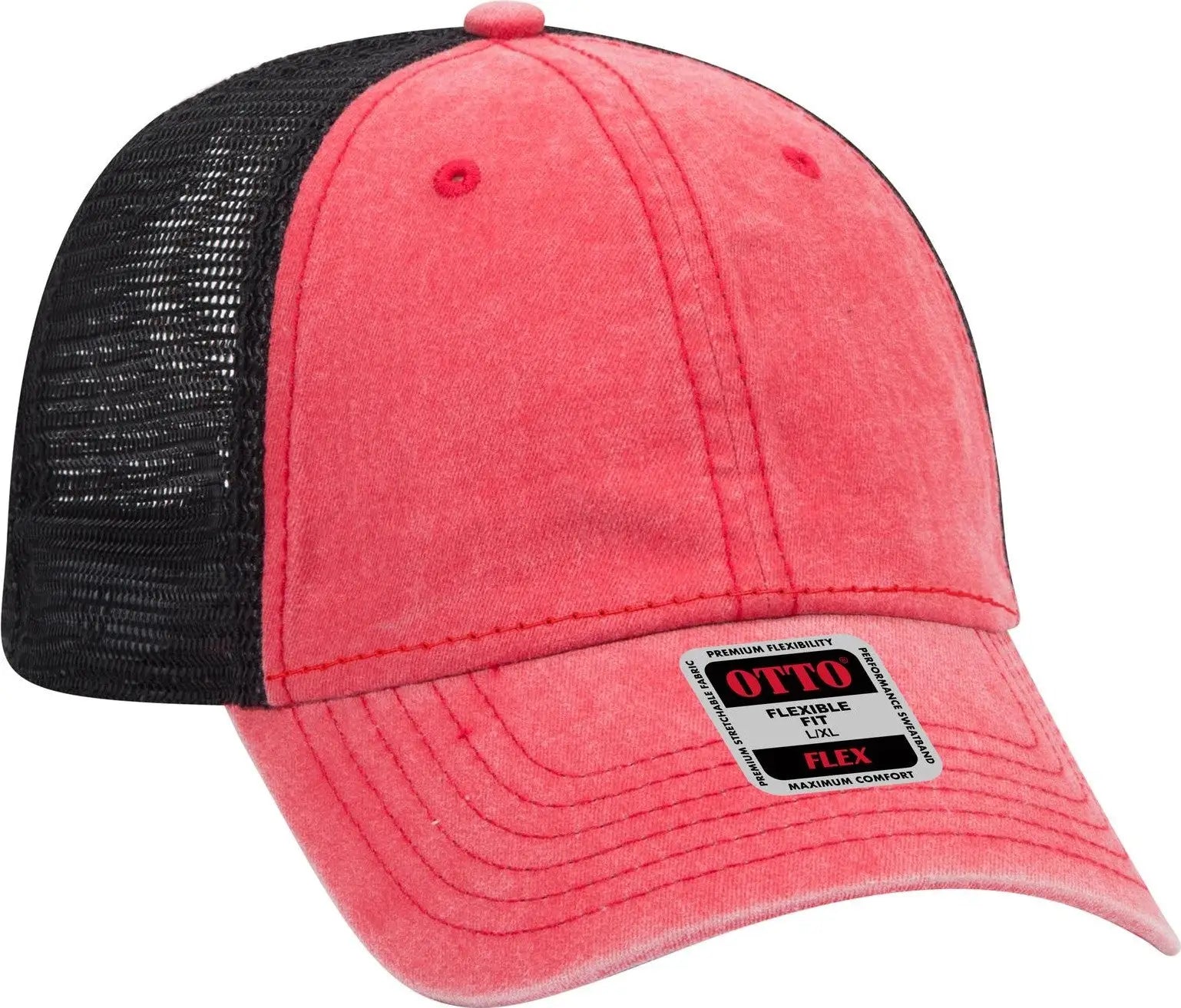 Otto 169-1264 ?Otto Flex’ Fitted 6 Panel Low Profile Mesh Back Trucker Cap - Red/red/blk