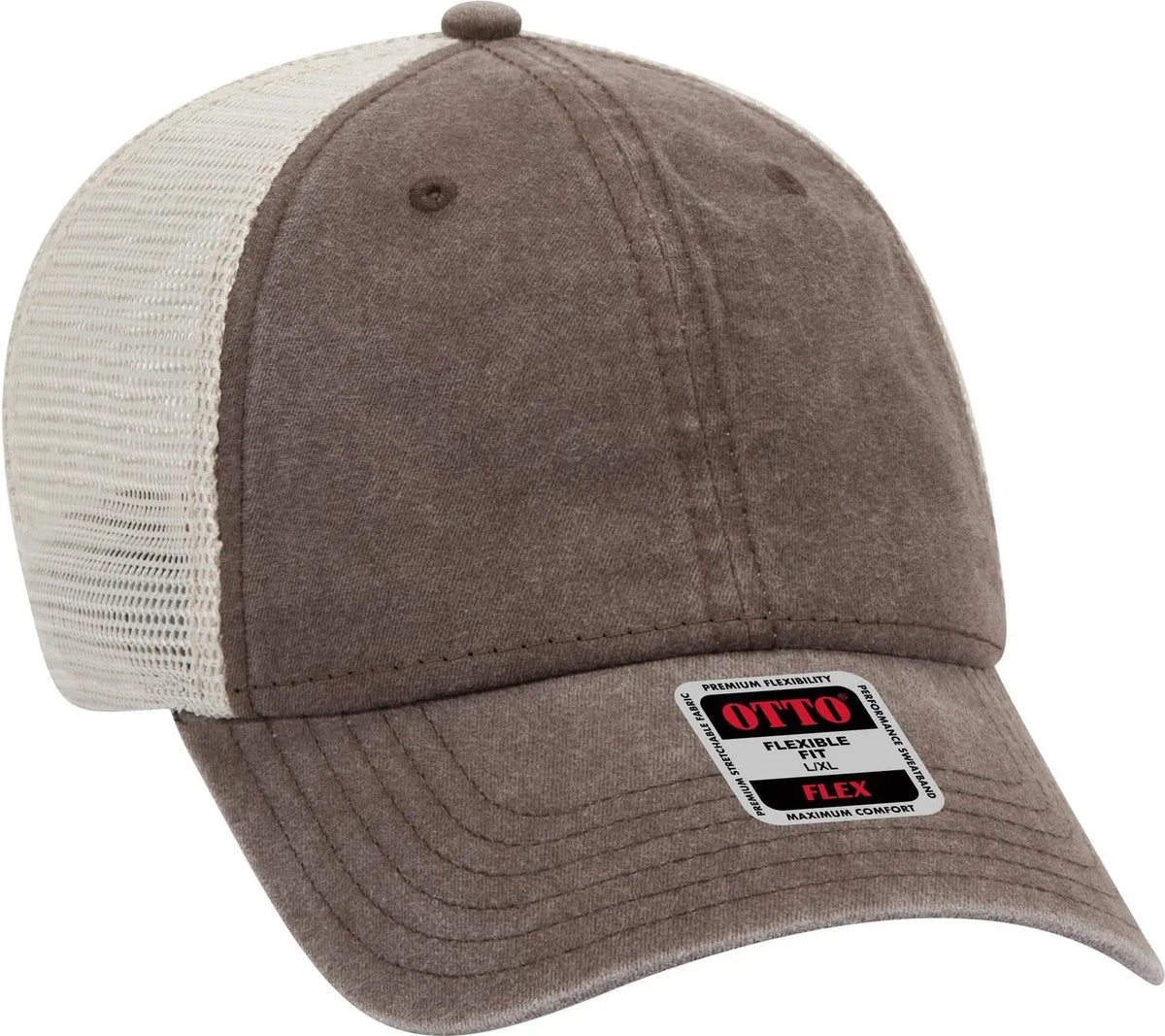 Otto 169-1264 ?Otto Flex’ Fitted 6 Panel Low Profile Mesh Back Trucker Cap - Dk.brn/dk.brn/kha