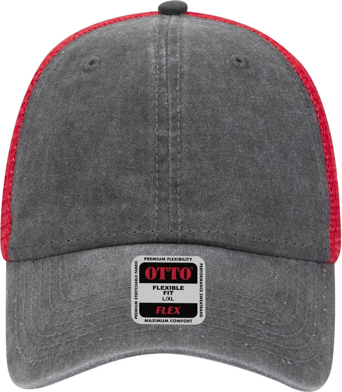 Otto 169-1264 ?Otto Flex’ Fitted 6 Panel Low Profile Mesh Back Trucker Cap - Blk/blk/red