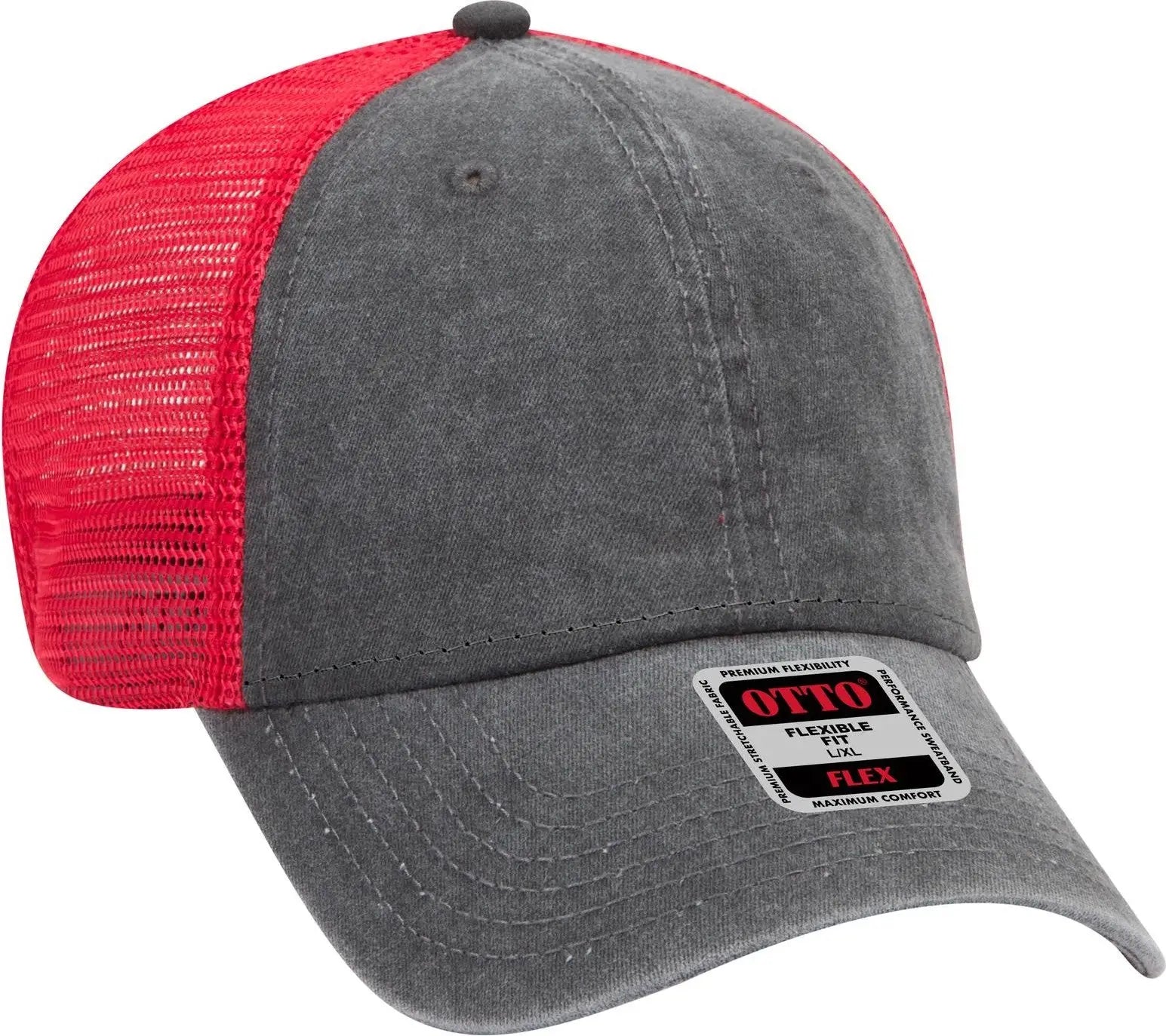 Otto 169-1264 ?Otto Flex’ Fitted 6 Panel Low Profile Mesh Back Trucker Cap - Blk/blk/red