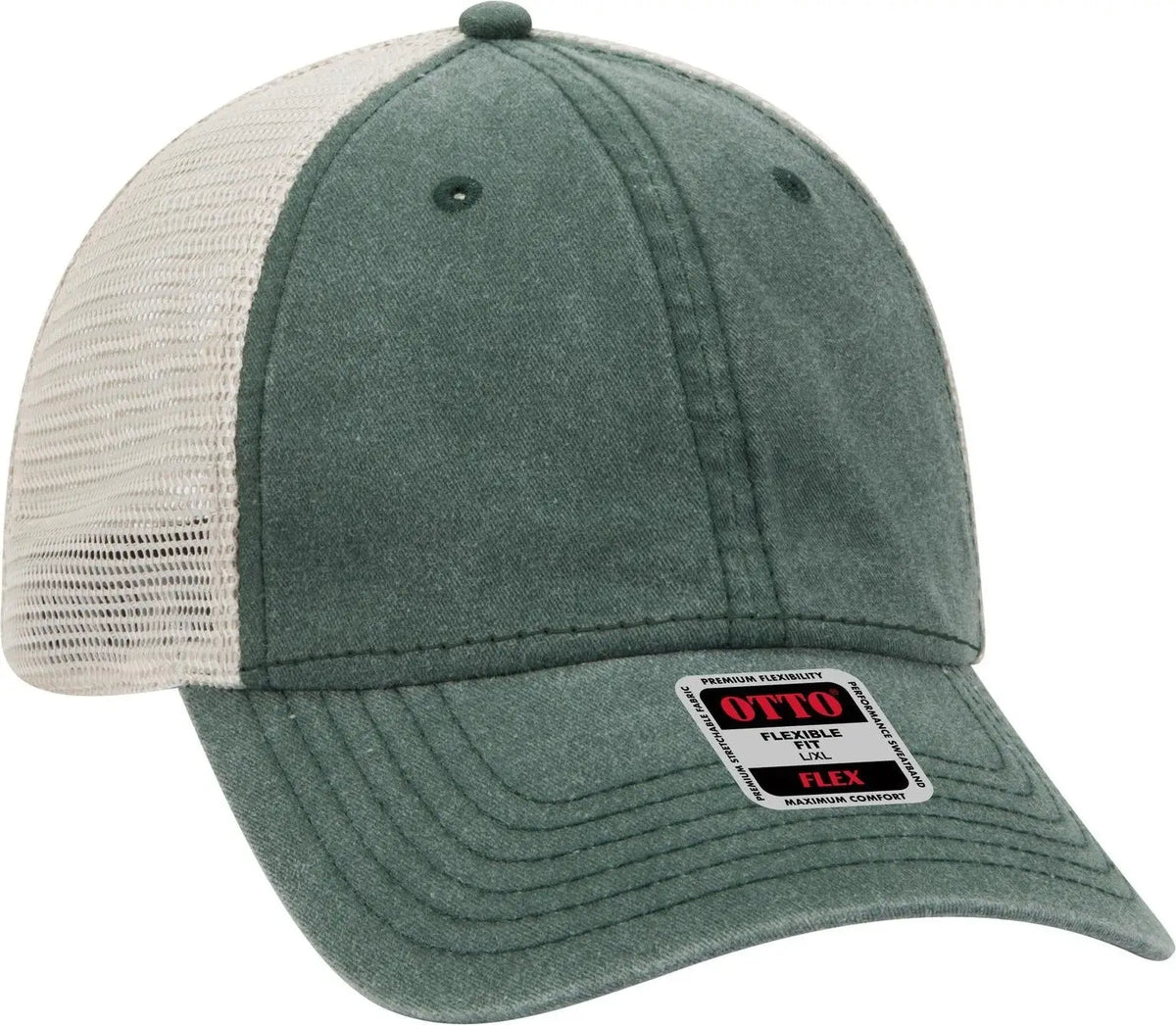 Otto 169-1264 ?Otto Flex’ Fitted 6 Panel Low Profile Mesh Back Trucker Cap - Dk.grn/dk.grn/kha