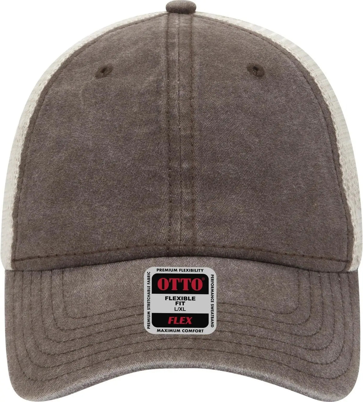 Otto 169-1264 ?Otto Flex’ Fitted 6 Panel Low Profile Mesh Back Trucker Cap - Dk.brn/dk.brn/kha