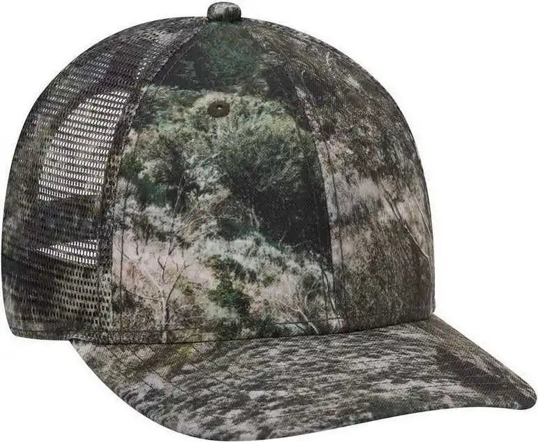 Otto 171 1292 Mossy Oak Camouflage Superior Polyester Twill 6 Panel Low Profile Mesh Back Baseball Cap Mountain Country