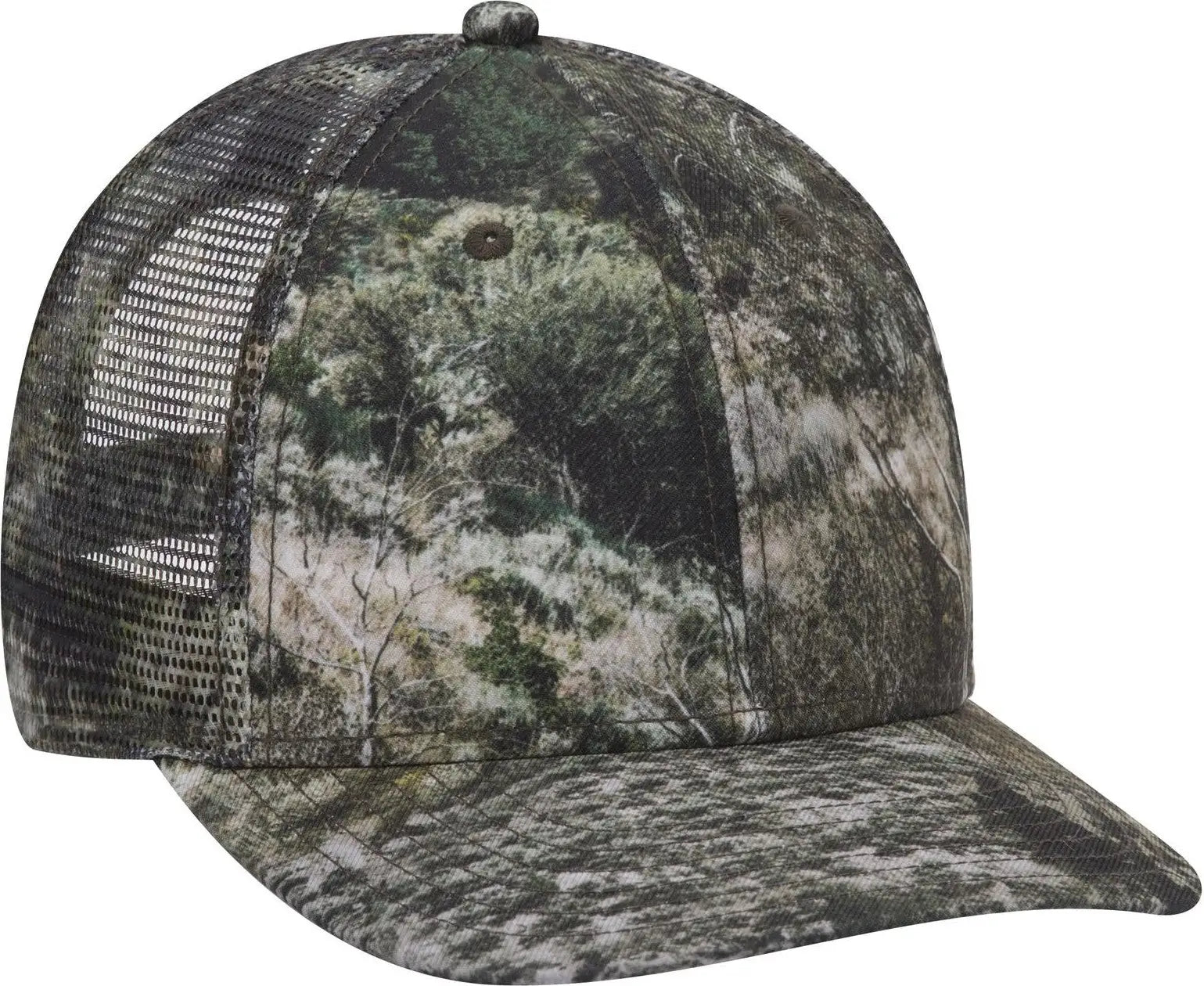 Otto 171-1292 Mossy Oak Camouflage Superior Polyester Twill 6 Panel Low Profile Mesh Back Trucker Cap - Mountain