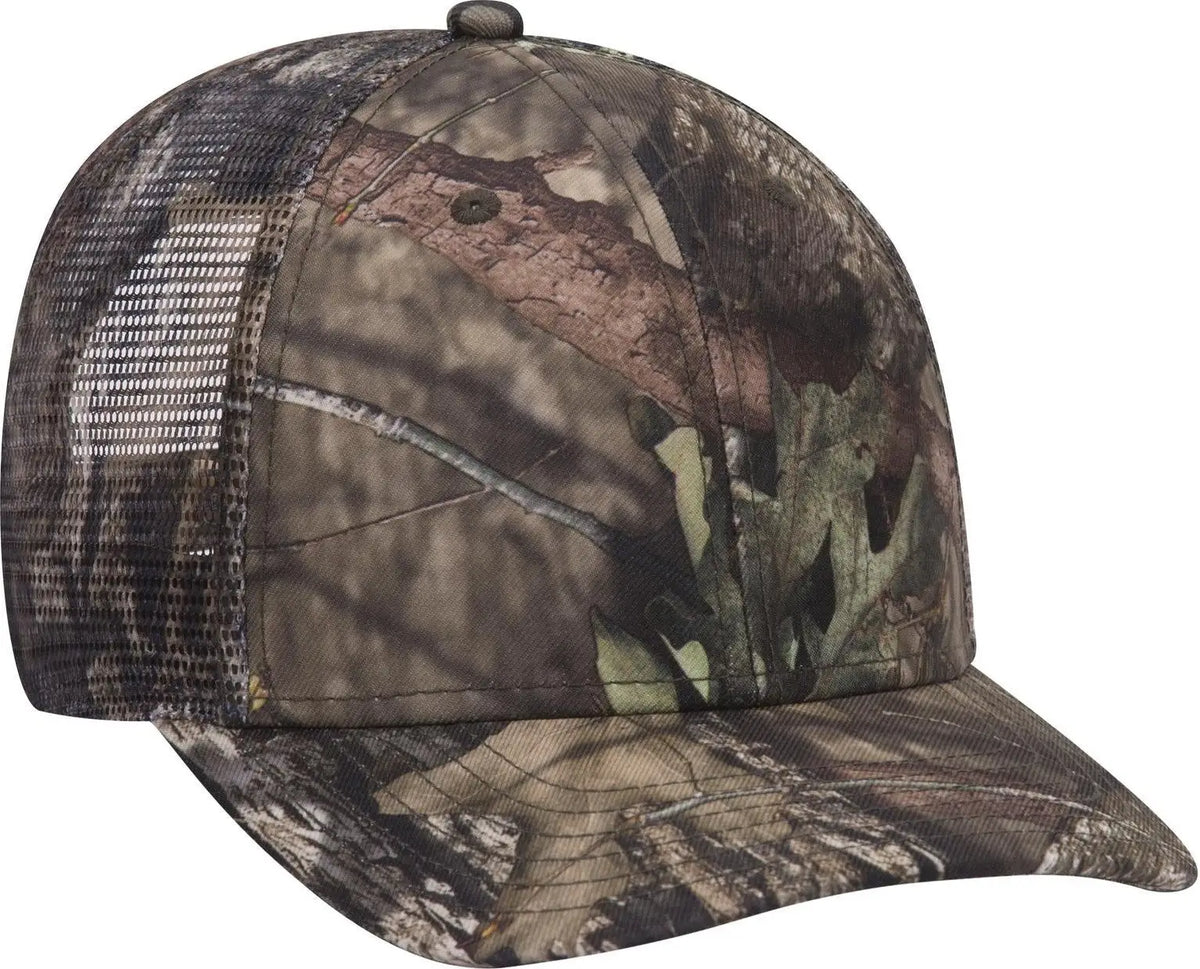 Otto 171-1292 Mossy Oak Camouflage Superior Polyester Twill 6 Panel Low Profile Mesh Back Trucker Cap - Break Up