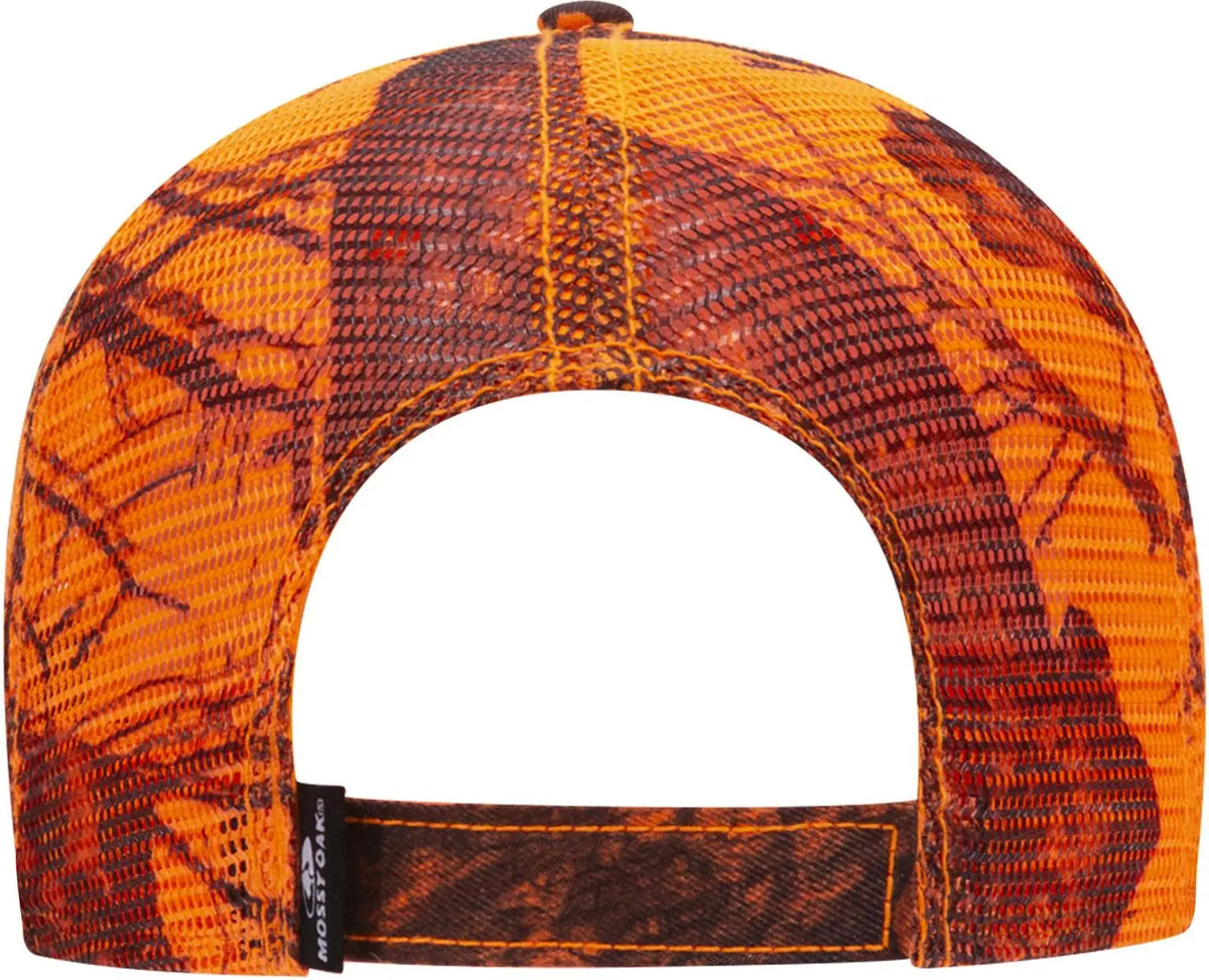 Otto 171-1292 Mossy Oak Camouflage Superior Polyester Twill 6 Panel Low Profile Mesh Back Trucker Cap - Blaze - 1/2’’