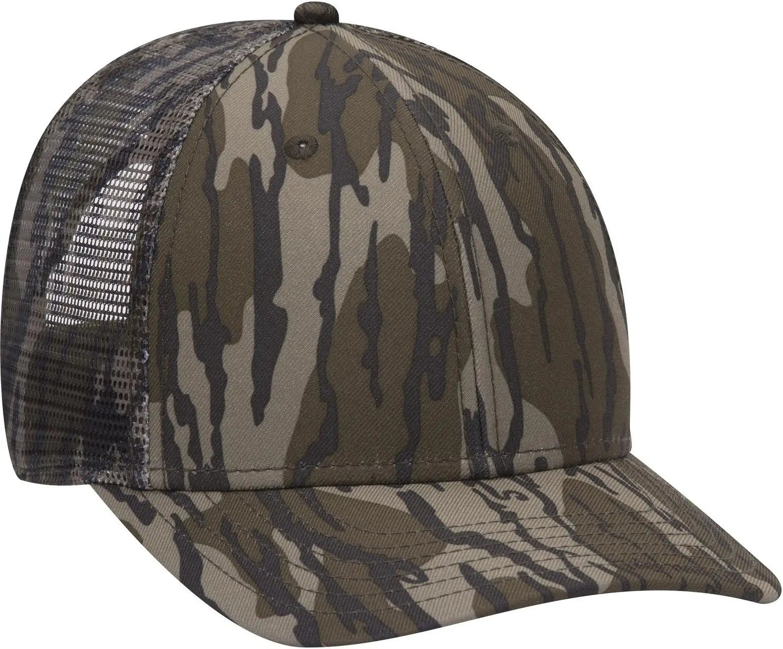 Otto 171-1292 Mossy Oak Camouflage Superior Polyester Twill 6 Panel Low Profile Mesh Back Trucker Cap - Bottomland