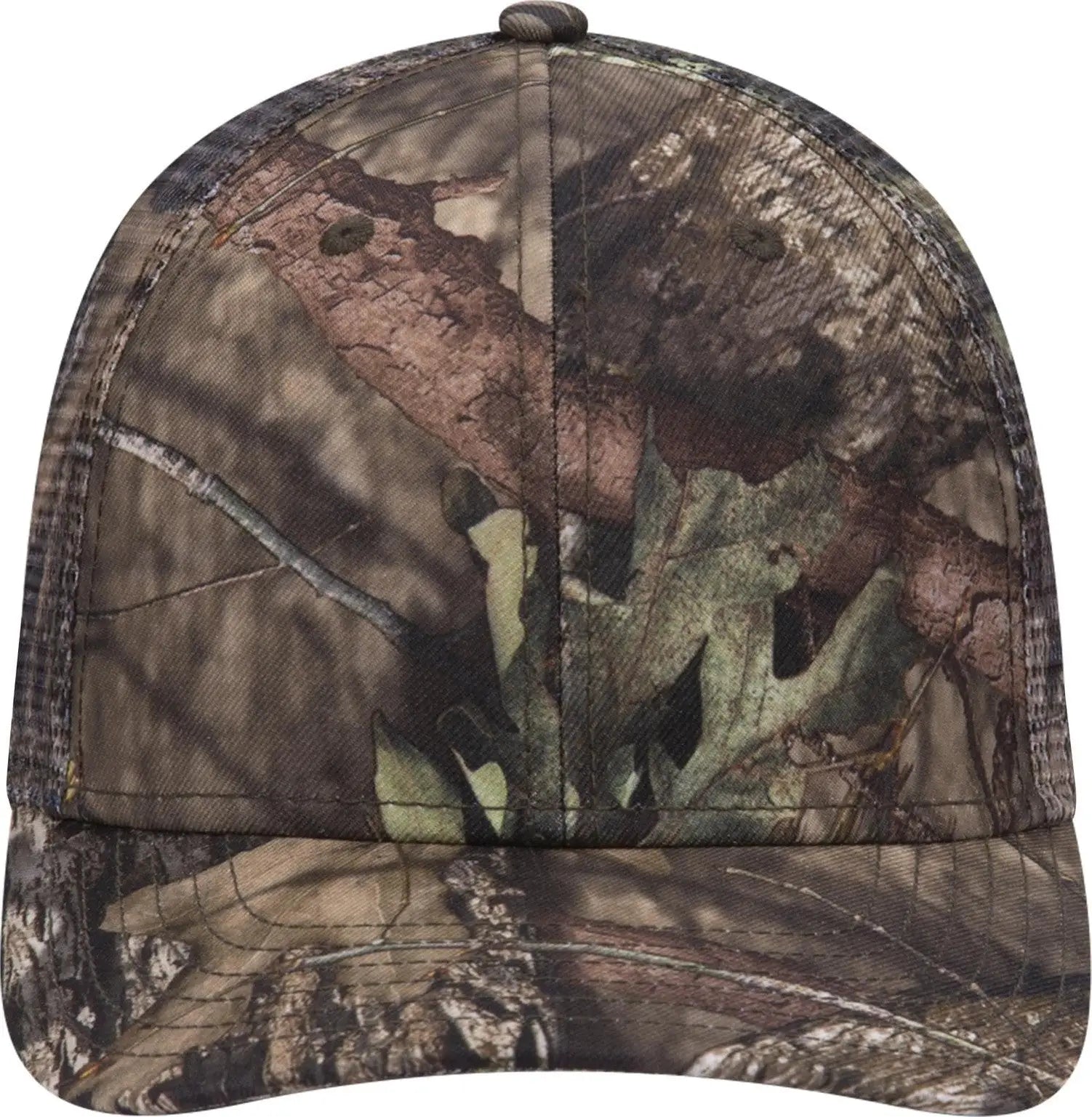 Otto 171-1292 Mossy Oak Camouflage Superior Polyester Twill 6 Panel Low Profile Mesh Back Trucker Cap - Break Up