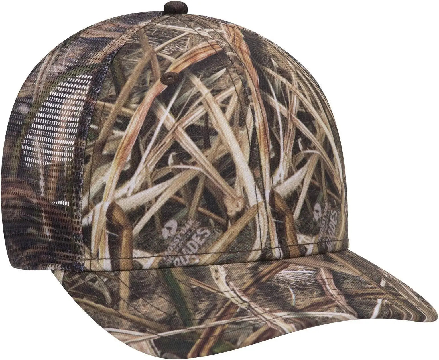 Otto 171-1292 Mossy Oak Camouflage Superior Polyester Twill 6 Panel Low Profile Mesh Back Trucker Cap - Shadow Grass