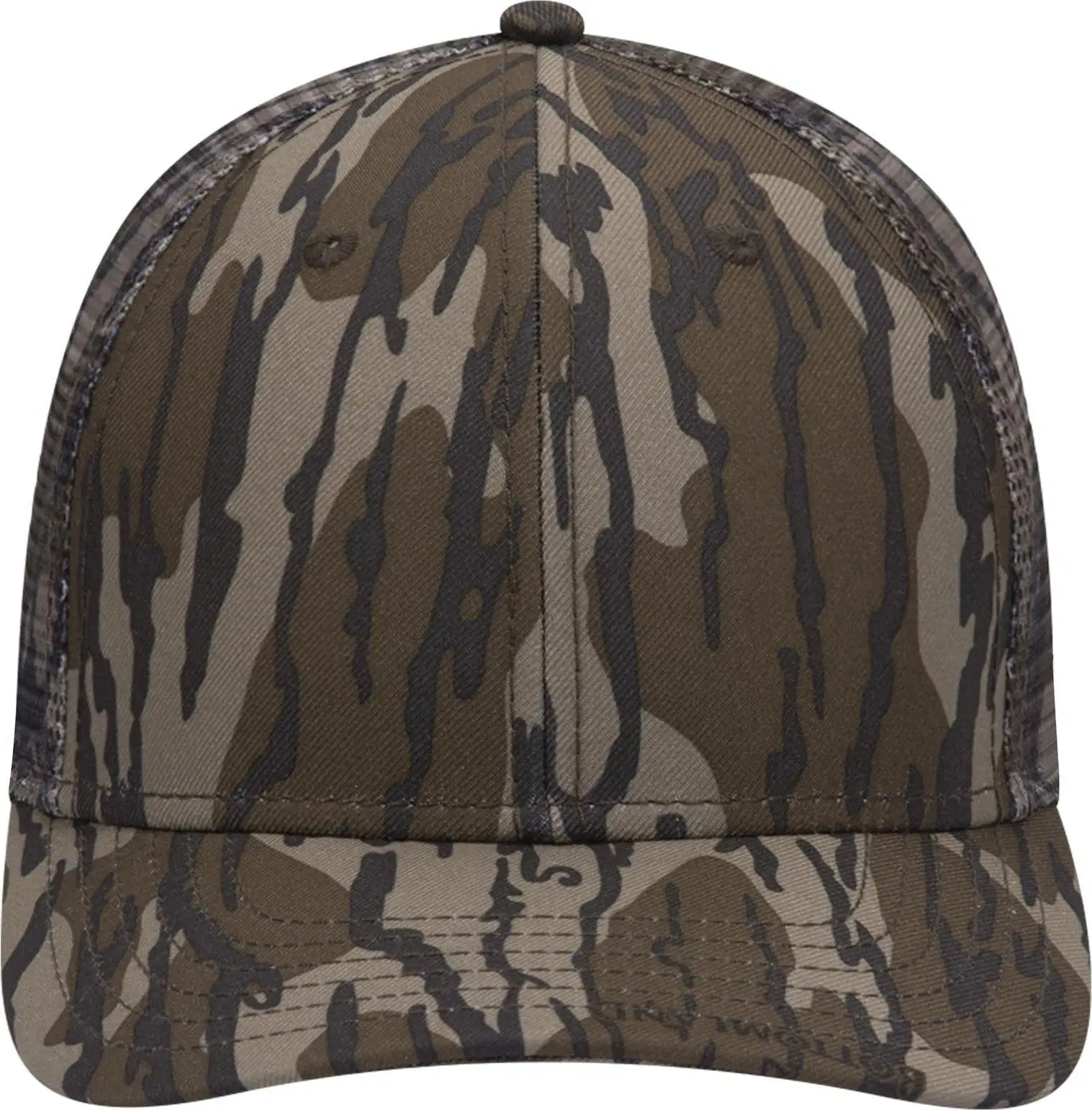 Otto 171-1292 Mossy Oak Camouflage Superior Polyester Twill 6 Panel Low Profile Mesh Back Trucker Cap - Bottomland