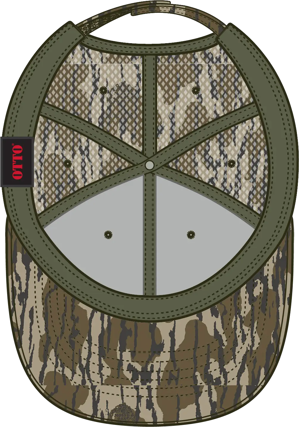Otto 171-1292 Mossy Oak Camouflage Superior Polyester Twill 6 Panel Low Profile Mesh Back Trucker Cap - Bottomland