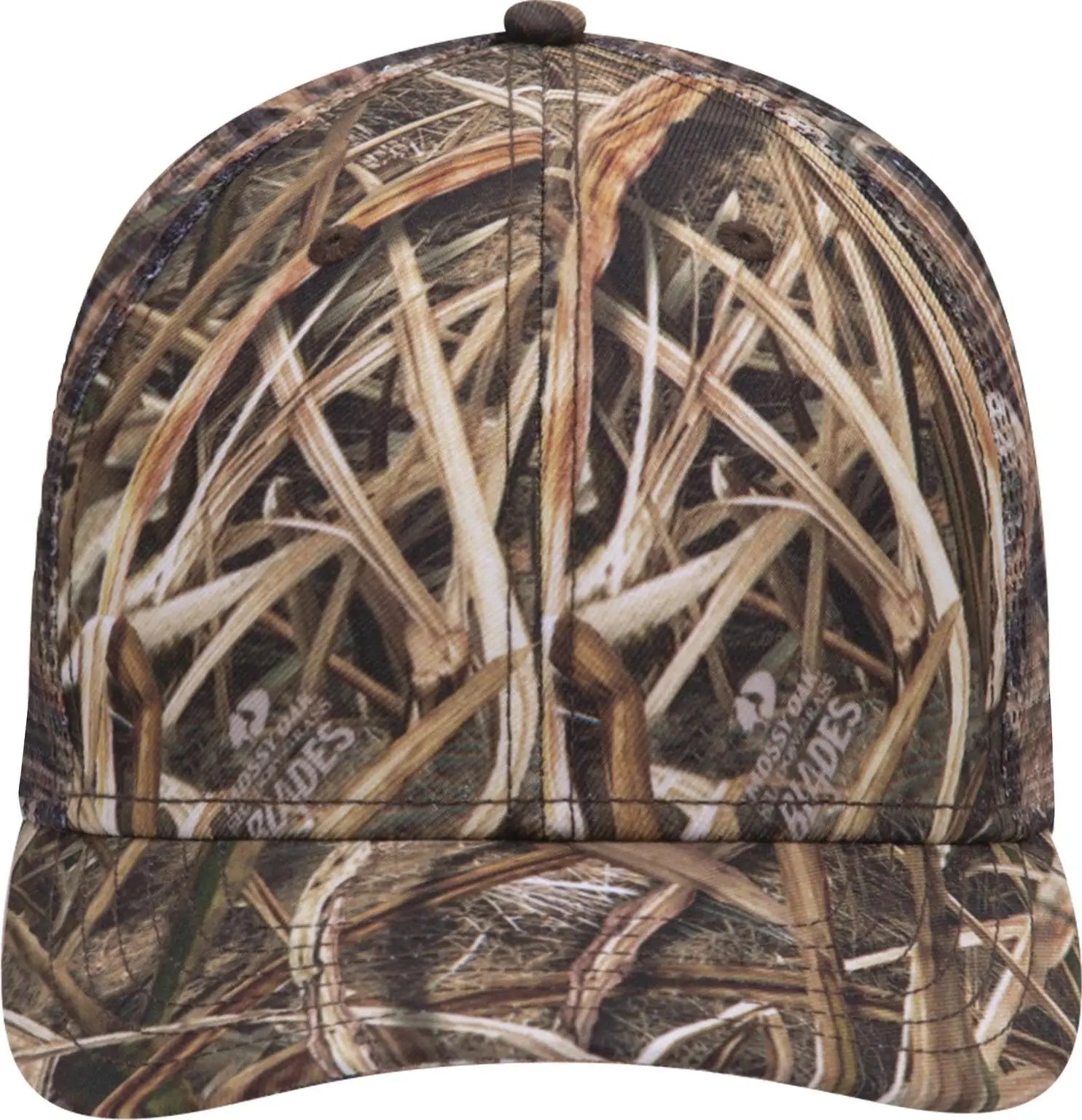 Otto 171-1292 Mossy Oak Camouflage Superior Polyester Twill 6 Panel Low Profile Mesh Back Trucker Cap - Shadow Grass
