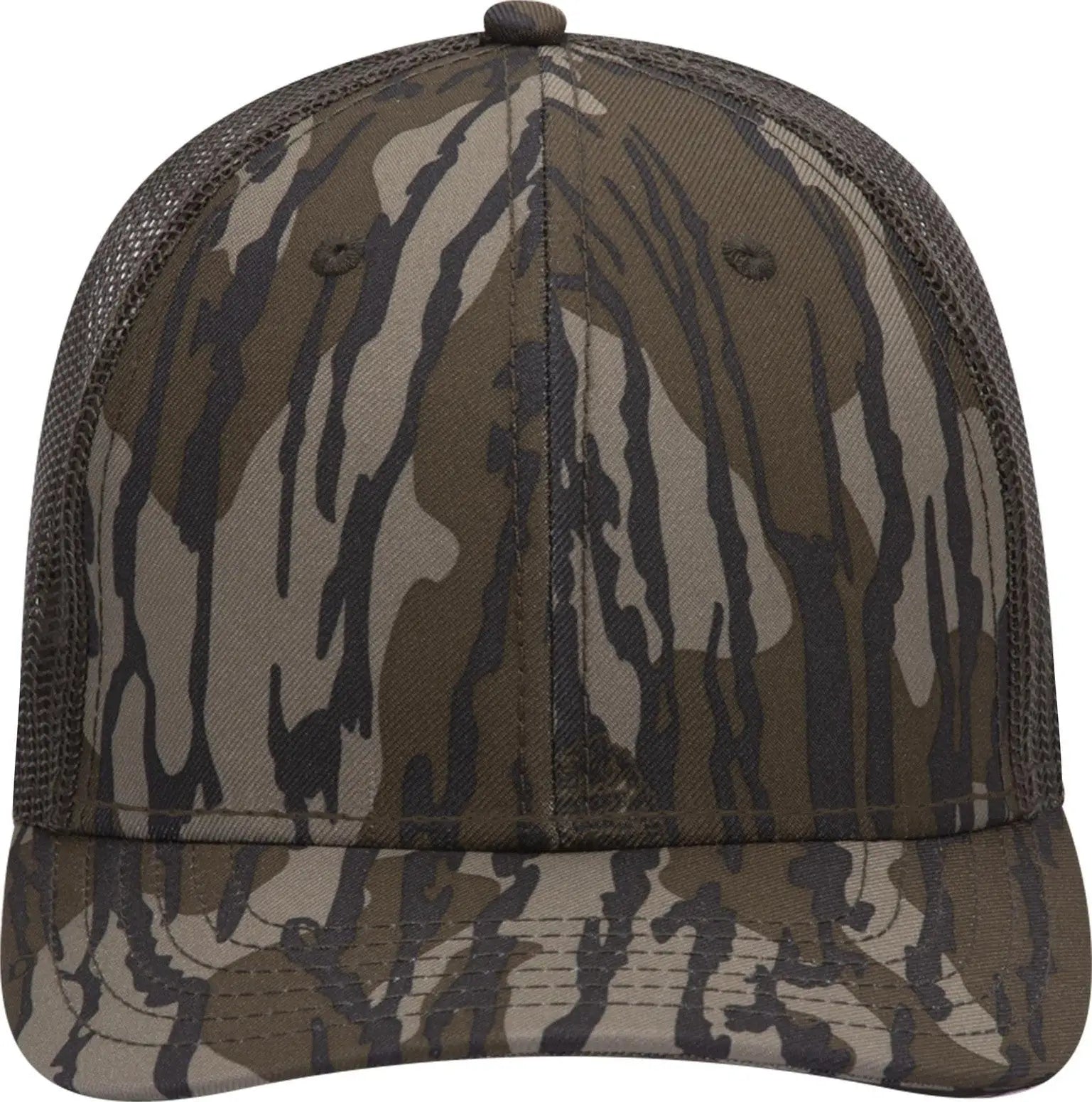 Otto 171-1293 Mossy Oak Camouflage 6 Panel Low Profile Mesh Back Trucker Cap - Bottomland/dk.ol. Grn - 1/2’’ - 7 5/8’’