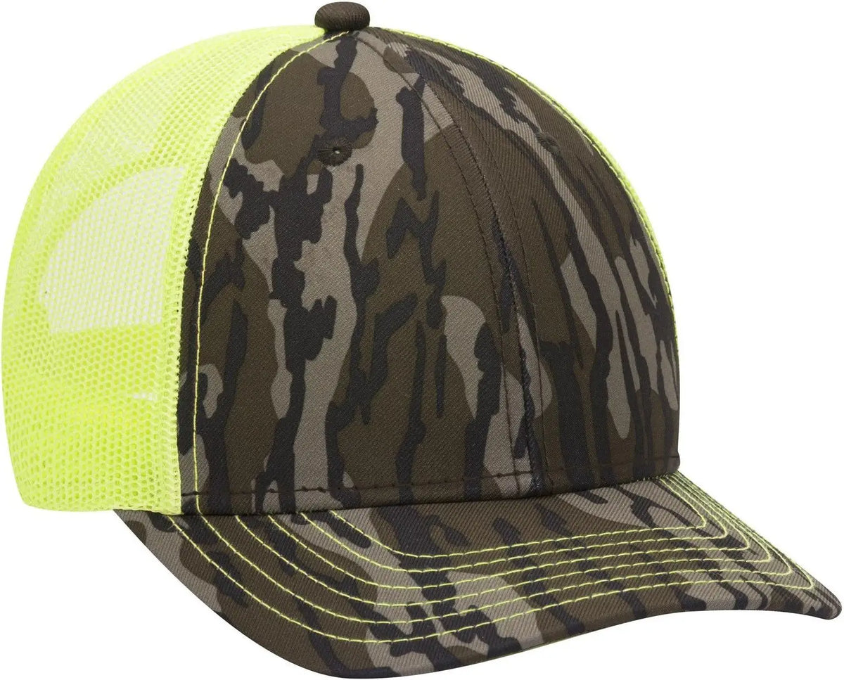 Otto 171-1293 Mossy Oak Camouflage 6 Panel Low Profile Mesh Back Trucker Cap - Bottomland/n.ylw - 1/2’’ - 7 5/8’’