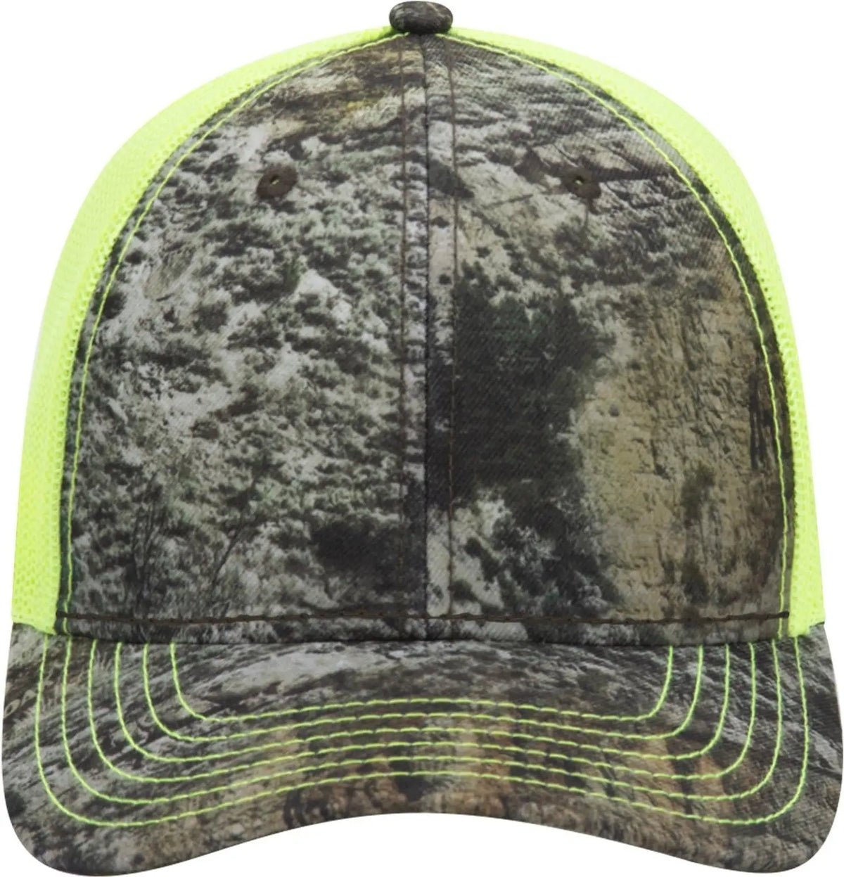 Otto 171-1293 Mossy Oak Camouflage 6 Panel Low Profile Mesh Back Trucker Cap - Mountain Country Range/n.ylw - 1/2’’ - 7