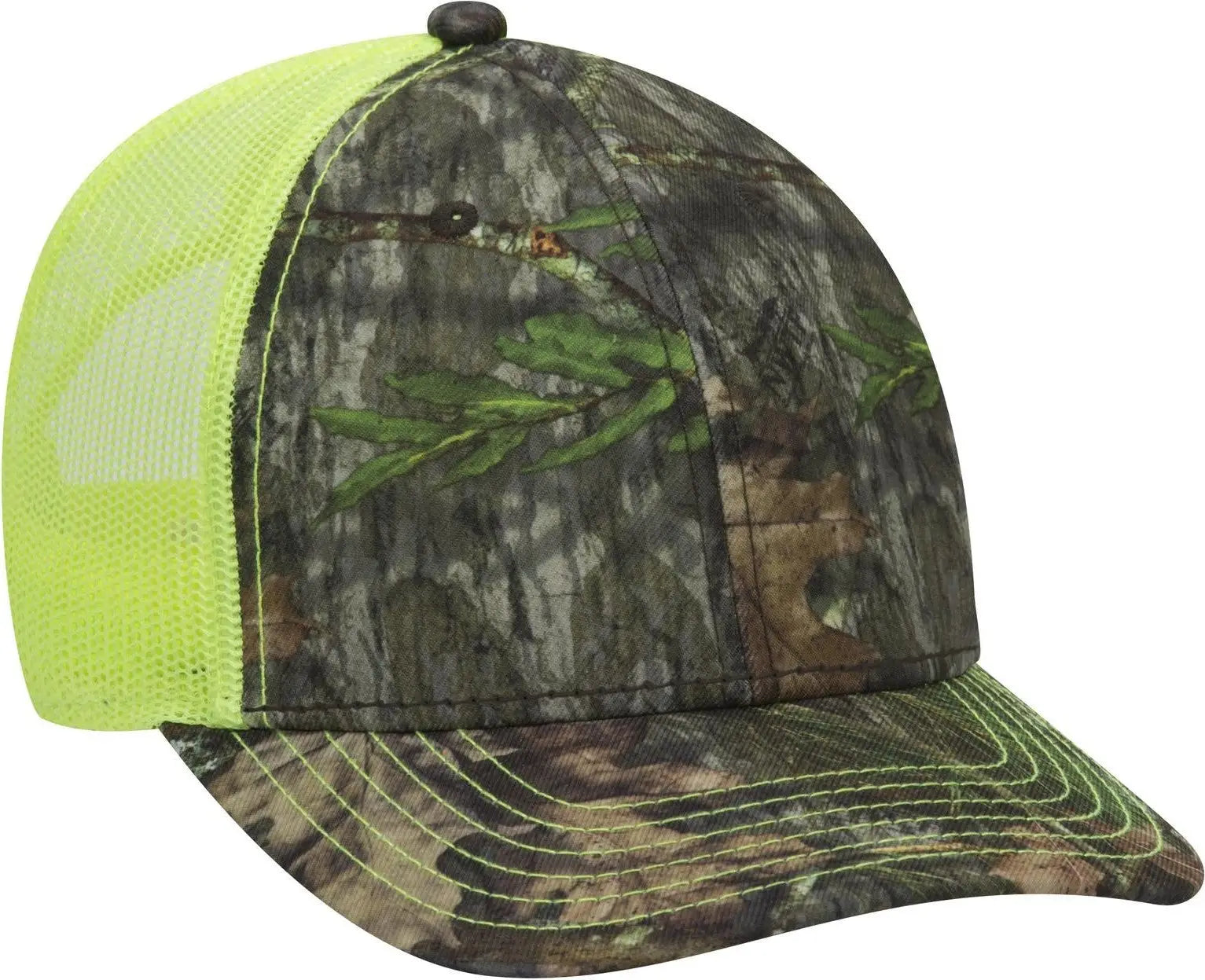 Otto 171-1293 Mossy Oak Camouflage 6 Panel Low Profile Mesh Back Trucker Cap - Obsession/n.ylw - 1/2’’ - 7 5/8’’
