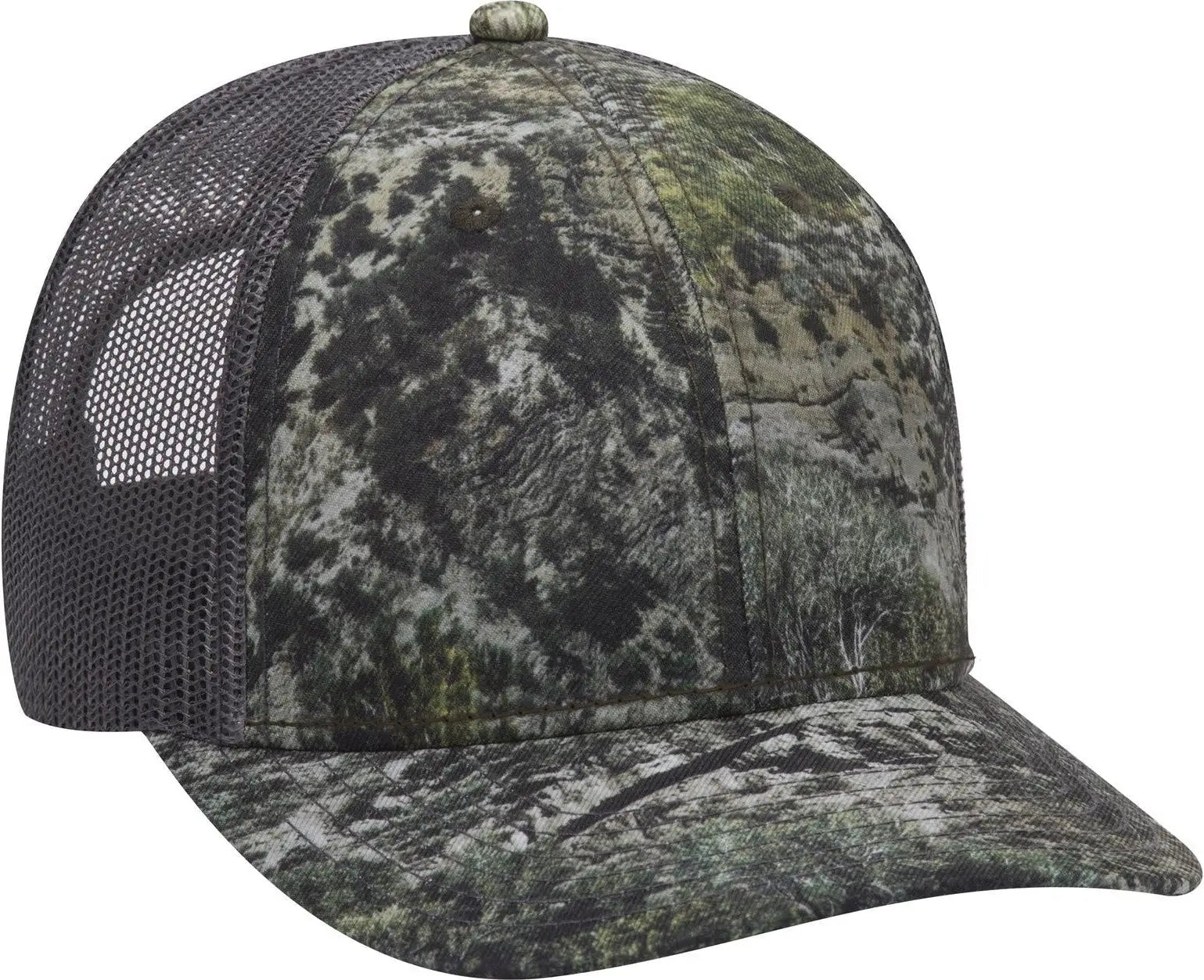 Otto 171-1293 Mossy Oak Camouflage 6 Panel Low Profile Mesh Back Trucker Cap - Mountain Country Range/ch.gry - 1/2’’