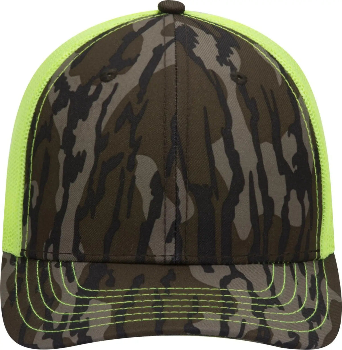 Otto 171-1293 Mossy Oak Camouflage 6 Panel Low Profile Mesh Back Trucker Cap - Bottomland/n.ylw - 1/2’’ - 7 5/8’’